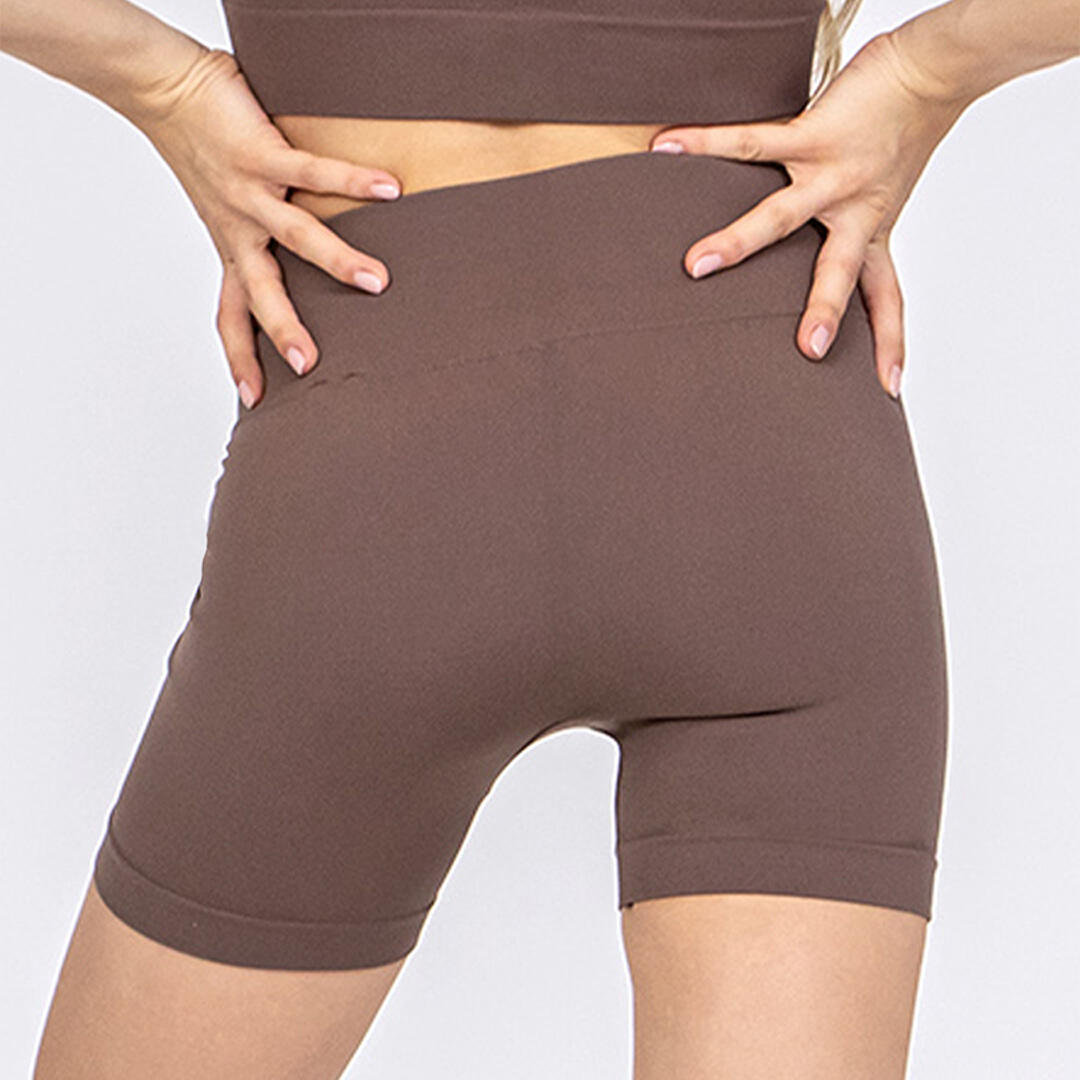 Shorts donna vita alta push up senza cuciture allenamento e tempo libero Marrone 3/4