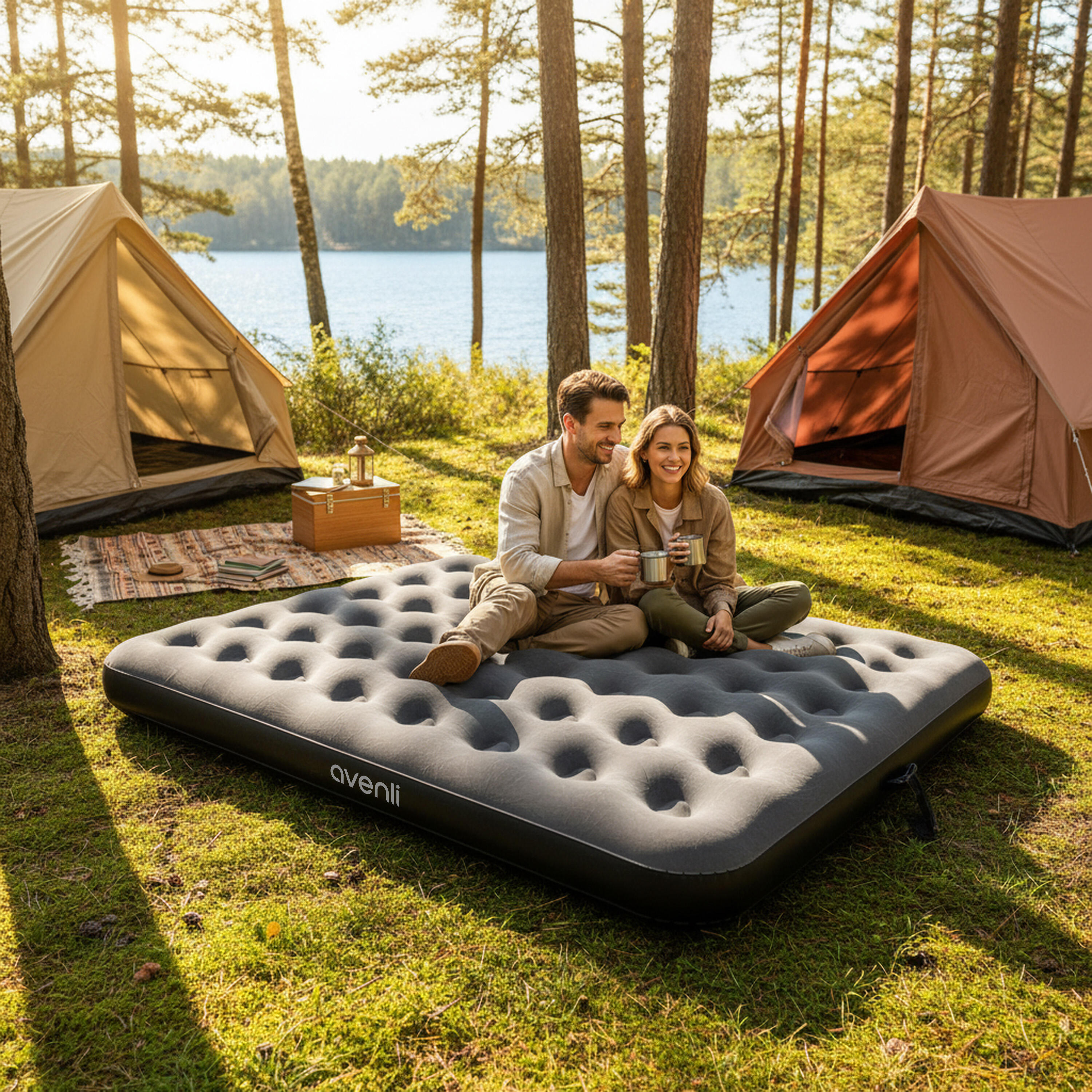 Luftmatratze Camping 2 Personen 203x183x22cm Luftbett Campingmatratze 3/6