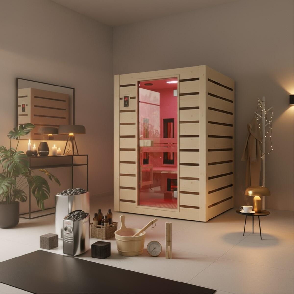 Hybrid Combi 2 places – Sauna vapeur et infrarouge avec LED et audio intégré 2/7