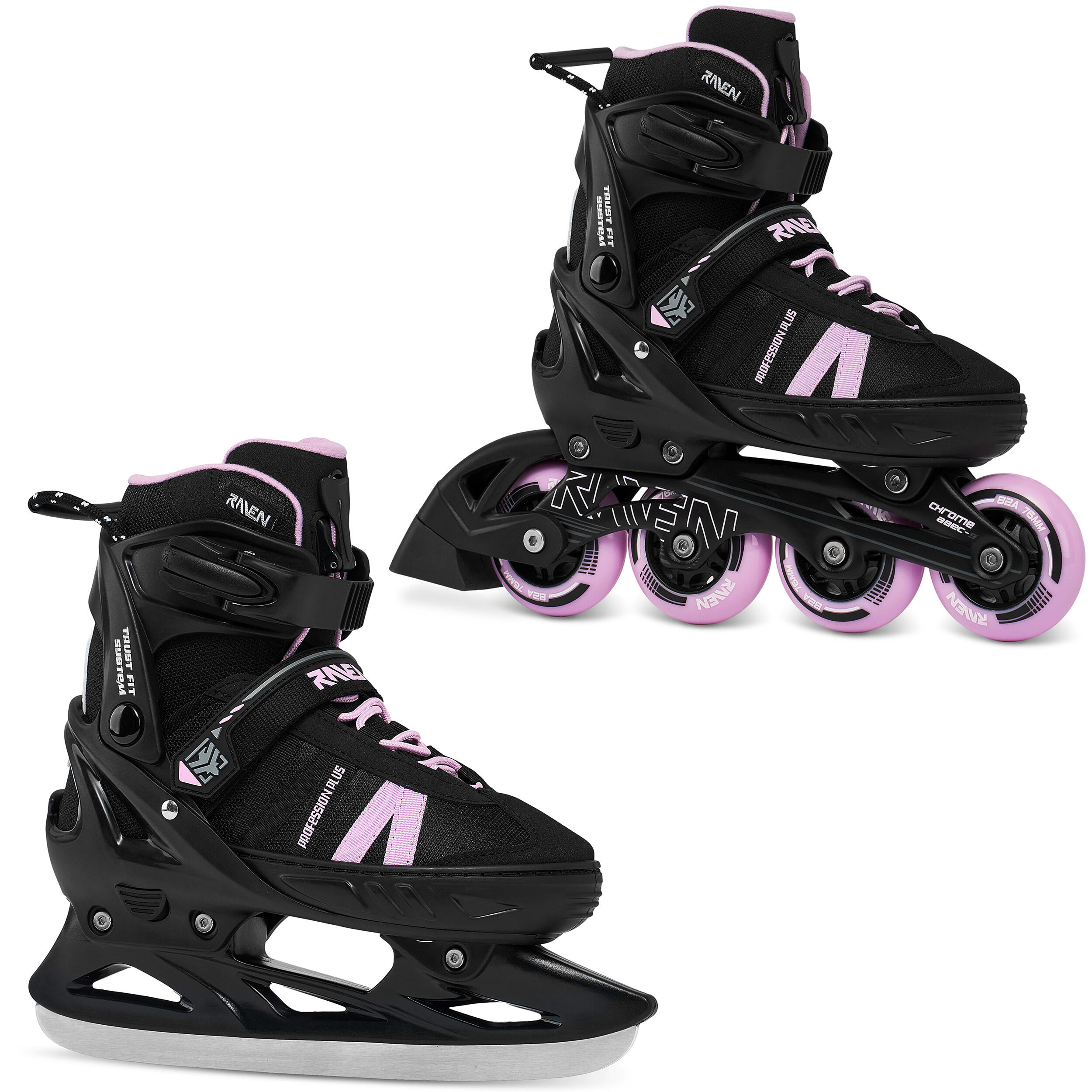 Raven - Rollers Patins Hockey 2 En 1 Réglables Profession Plus Speed Lacing - Rollers En Ligne - Noir|violet - Decathlon