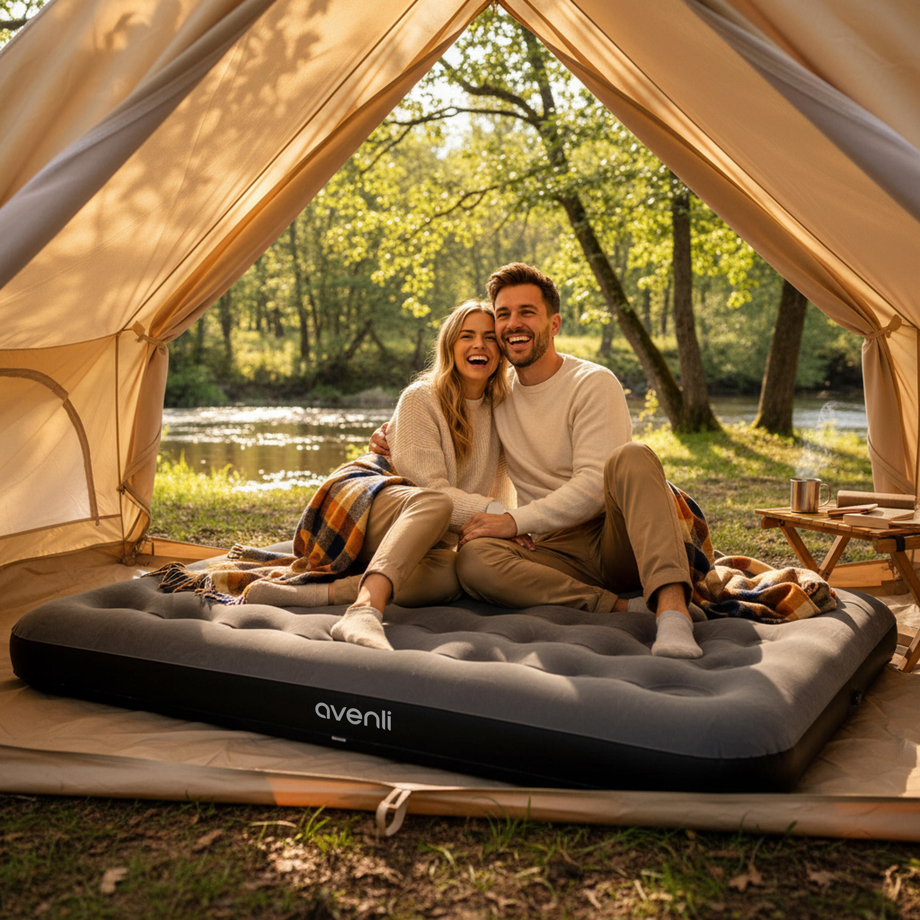 Luftmatratze Camping 2 Personen 191x137x22cm Luftbett mit Fußpumpe Camping 3/7