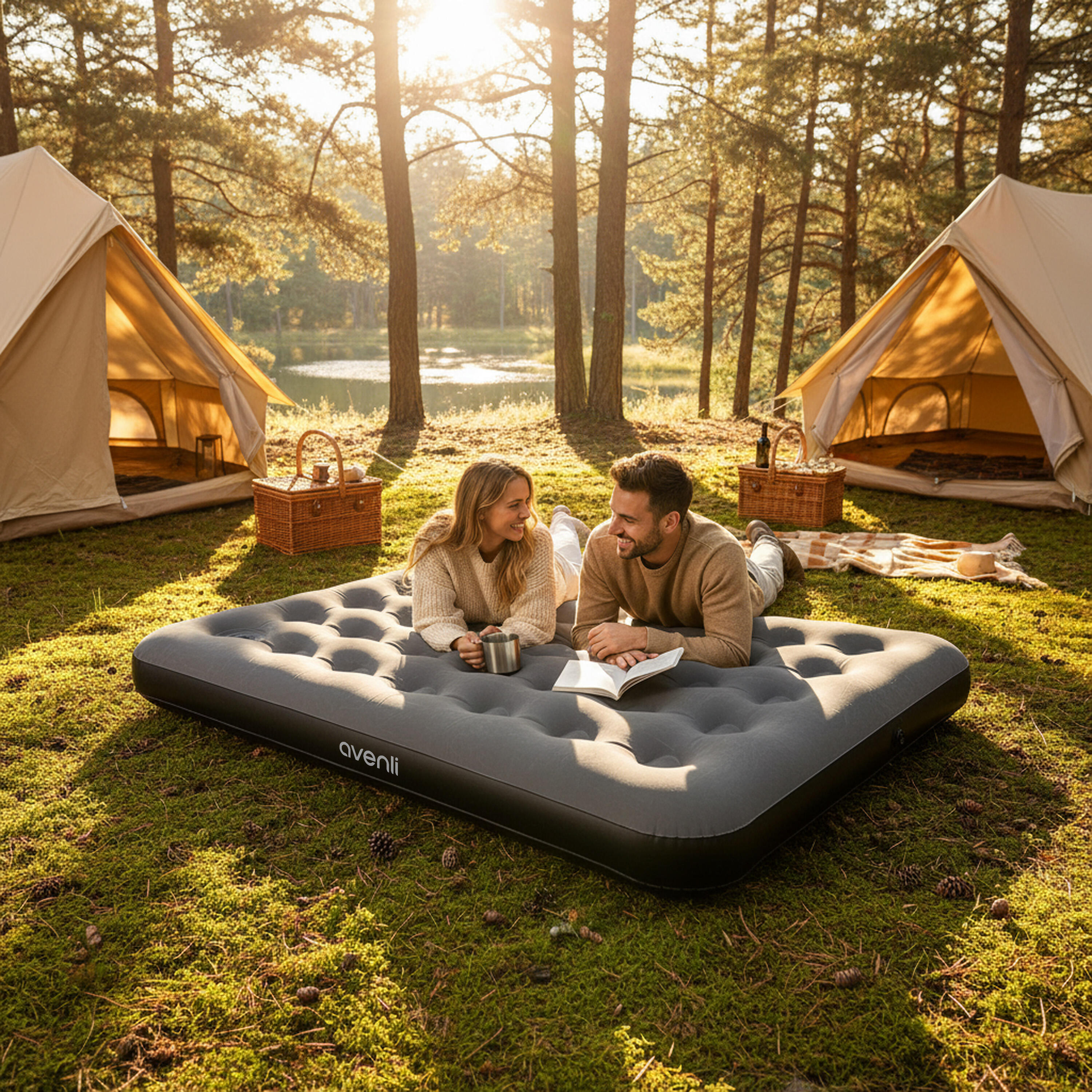 Luftmatratze Camping 2 Personen 191x137x22cm Luftbett mit Fußpumpe Camping 2/7