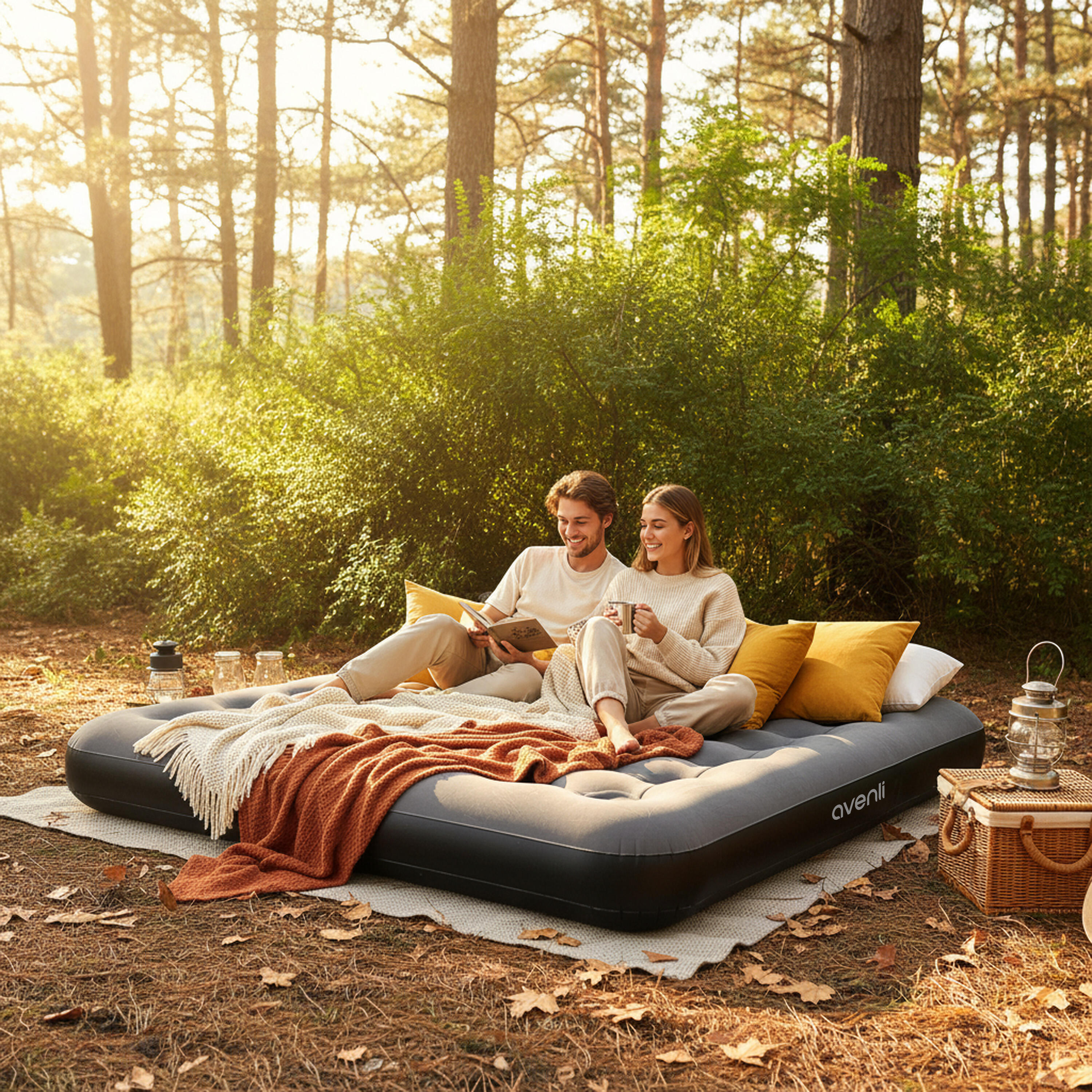 Luftmatratze Camping 2 Personen 191x137x22cm Luftbett mit Fußpumpe Camping 4/7