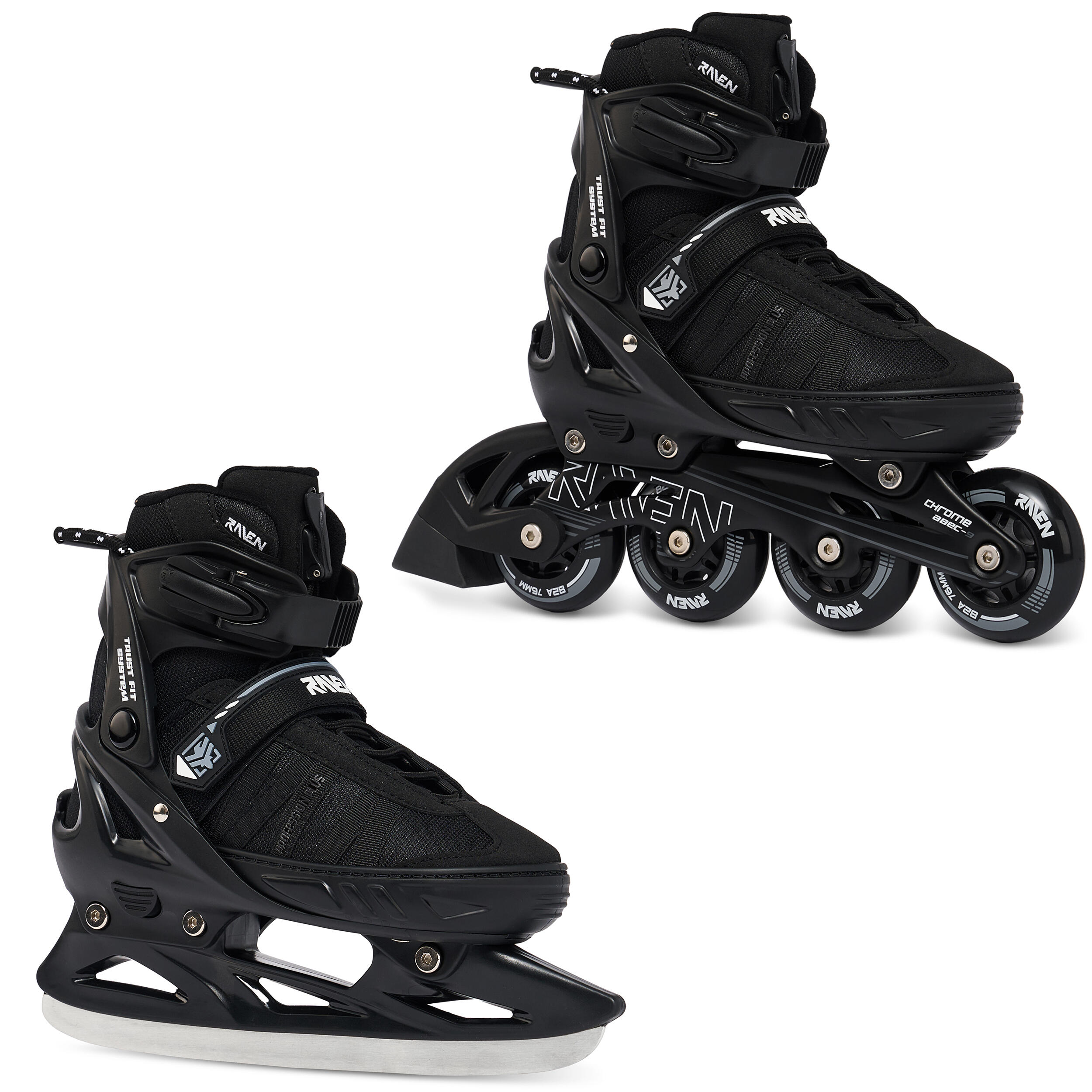 Raven - Rollers Patins Hockey 2 En 1 Réglables Profession Plus Speed Lacing - Rollers En Ligne - Noir - 35/39 - Decathlon