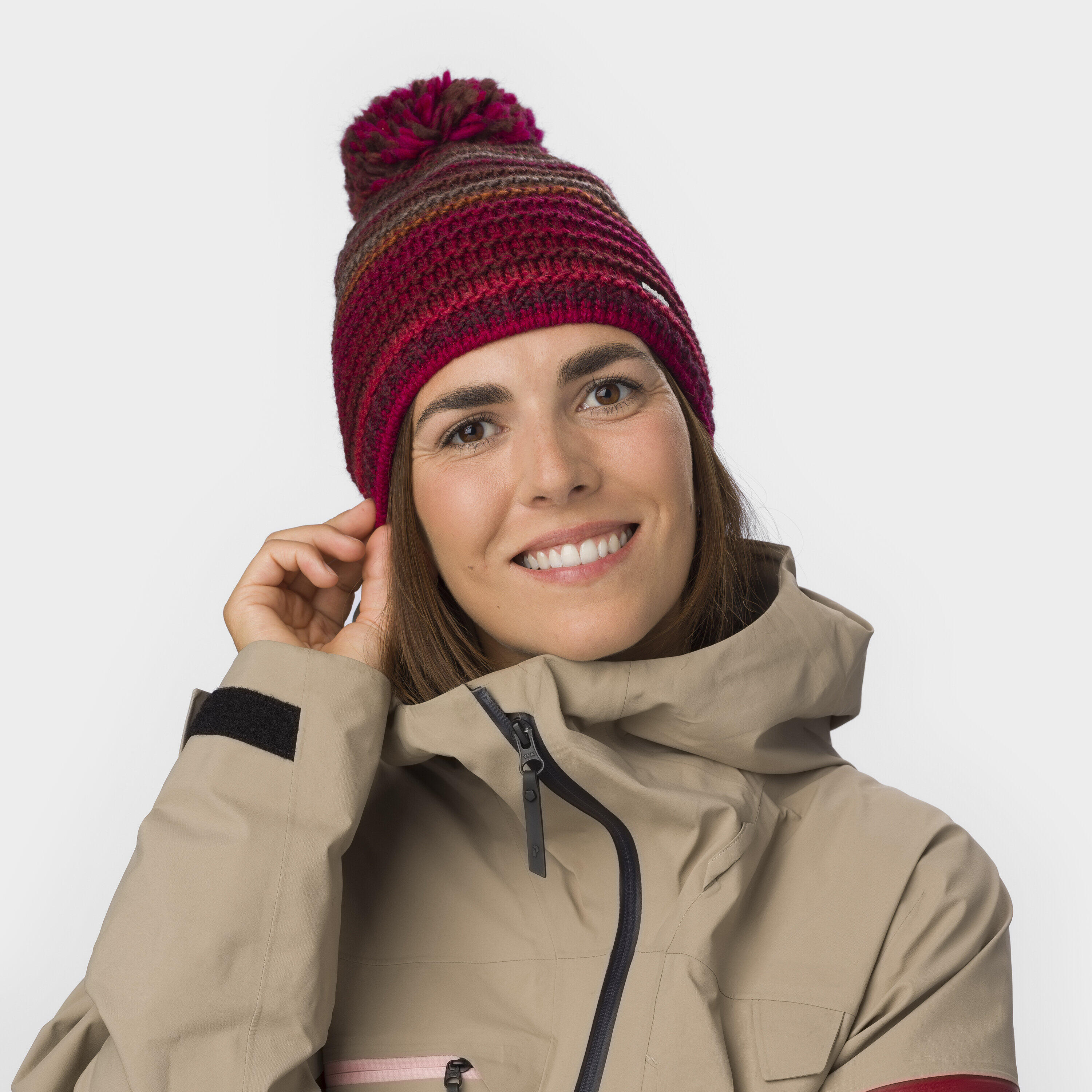 Mütze Mikata Bommelmütze Herren Damen Wintermütze Fleece Pompon warm 3/4