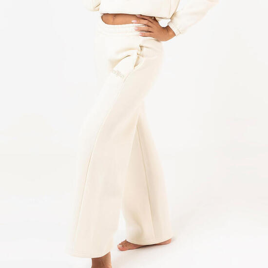 Pantalone donna svasato cotone felpato pre post allenamento tempo libero Crema