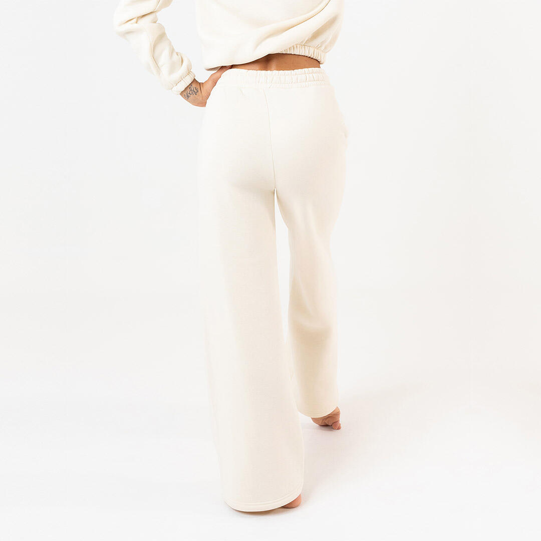 Pantalone donna svasato cotone felpato pre post allenamento tempo libero Crema 2/5