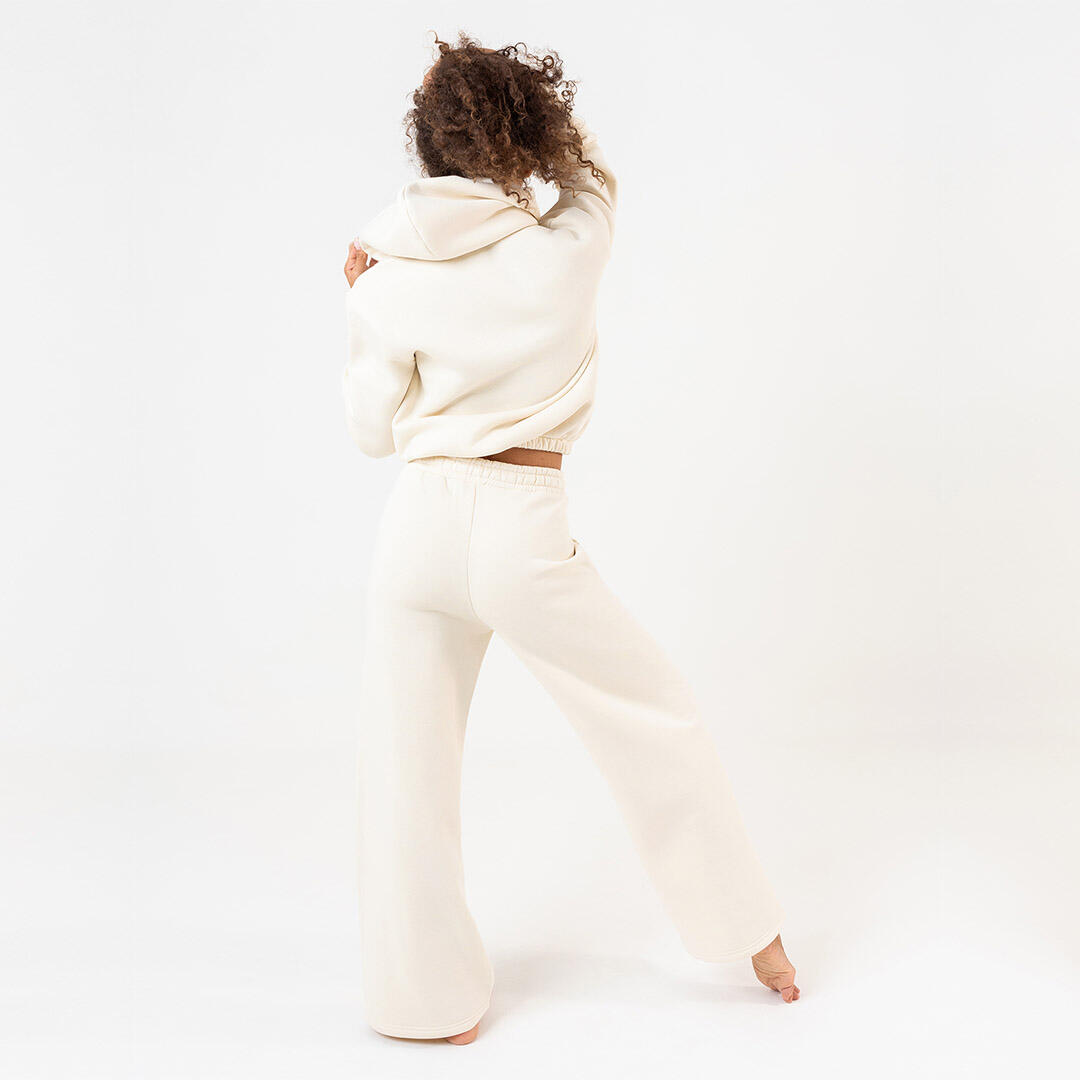 Pantalone donna svasato cotone felpato pre post allenamento tempo libero Crema 5/5