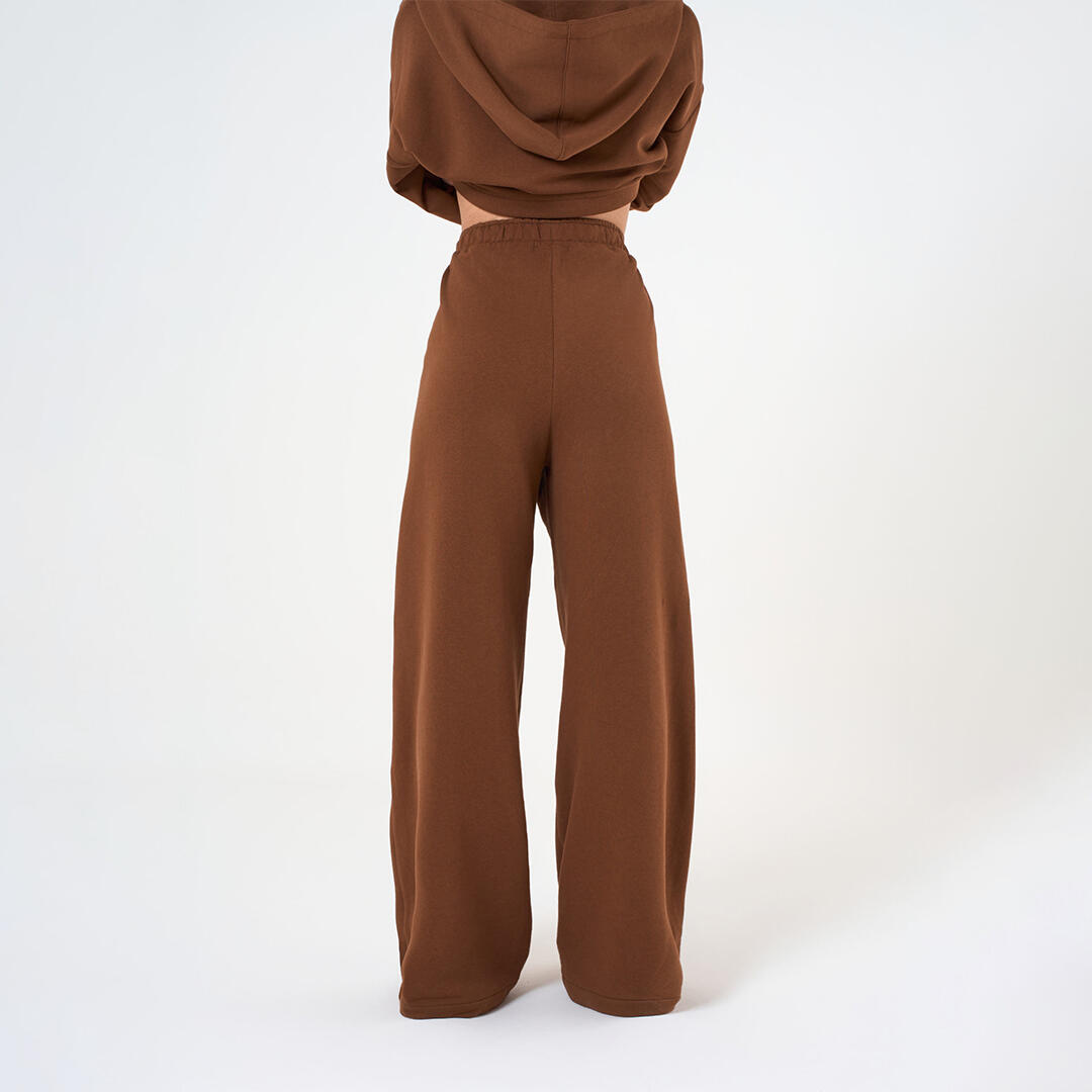 Pantaloni donna wide-leg vita alta pre post allenamento tempo libero Marrone 3/5