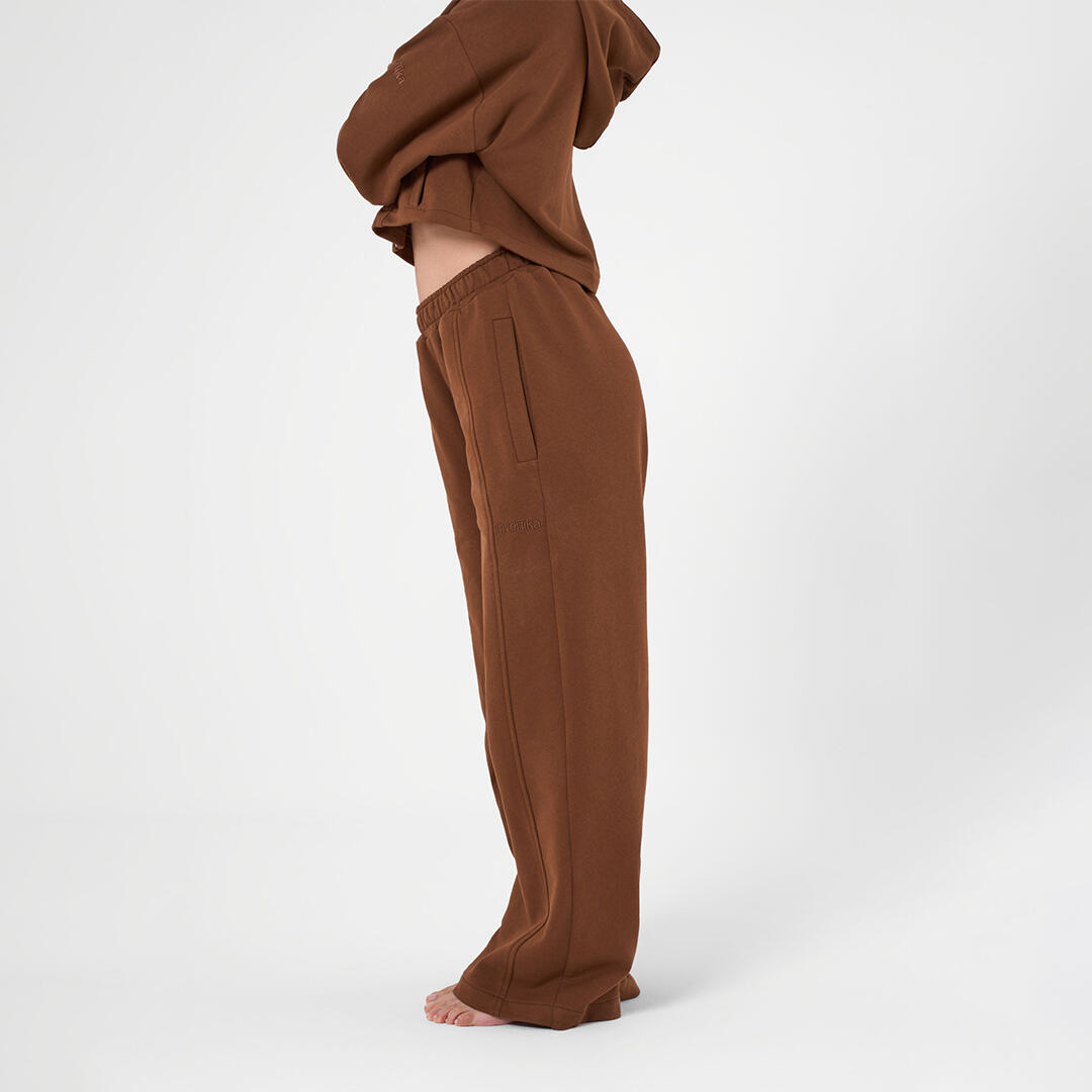 Pantaloni donna wide-leg vita alta pre post allenamento tempo libero Marrone 2/5