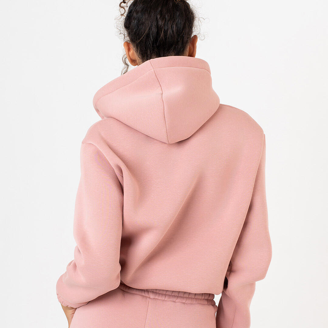 Felpa donna crop cotone felpato cappuccio pre post allenamento tempo libero Rosa 3/5