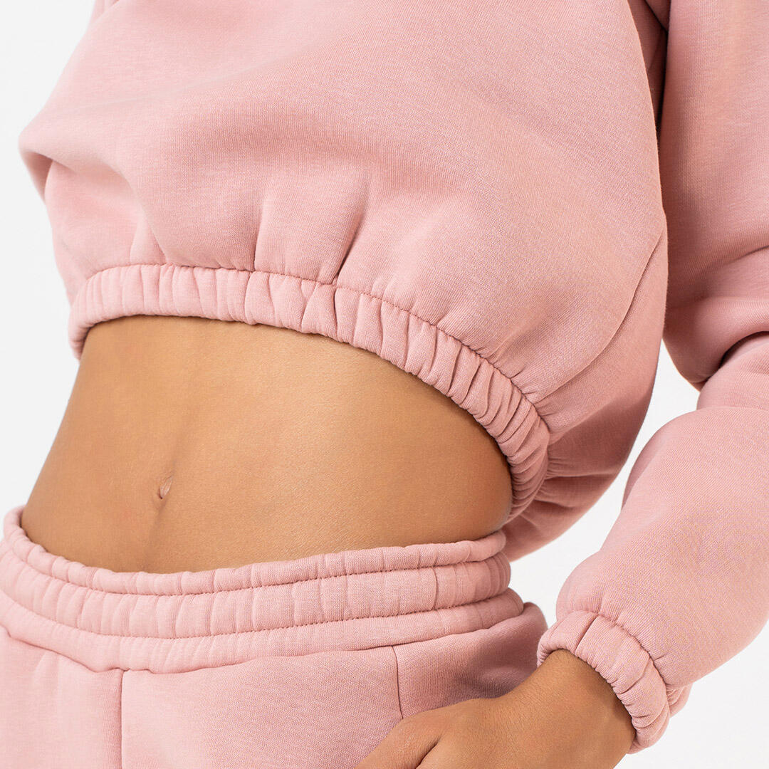 Felpa donna crop cotone felpato cappuccio pre post allenamento tempo libero Rosa 2/5