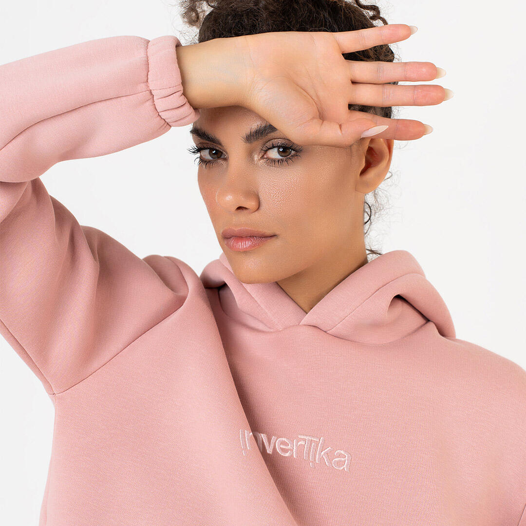 Felpa donna crop cotone felpato cappuccio pre post allenamento tempo libero Rosa 4/5