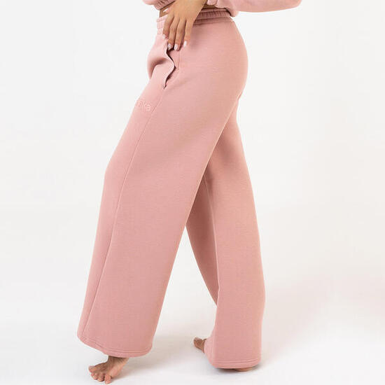 Pantalone donna svasato cotone felpato pre post allenamento tempo libero Crema