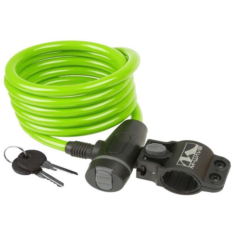 Antifurt M-Wave cablu spiralat 10 mm x 1.800 mm, cu cheie, verde.