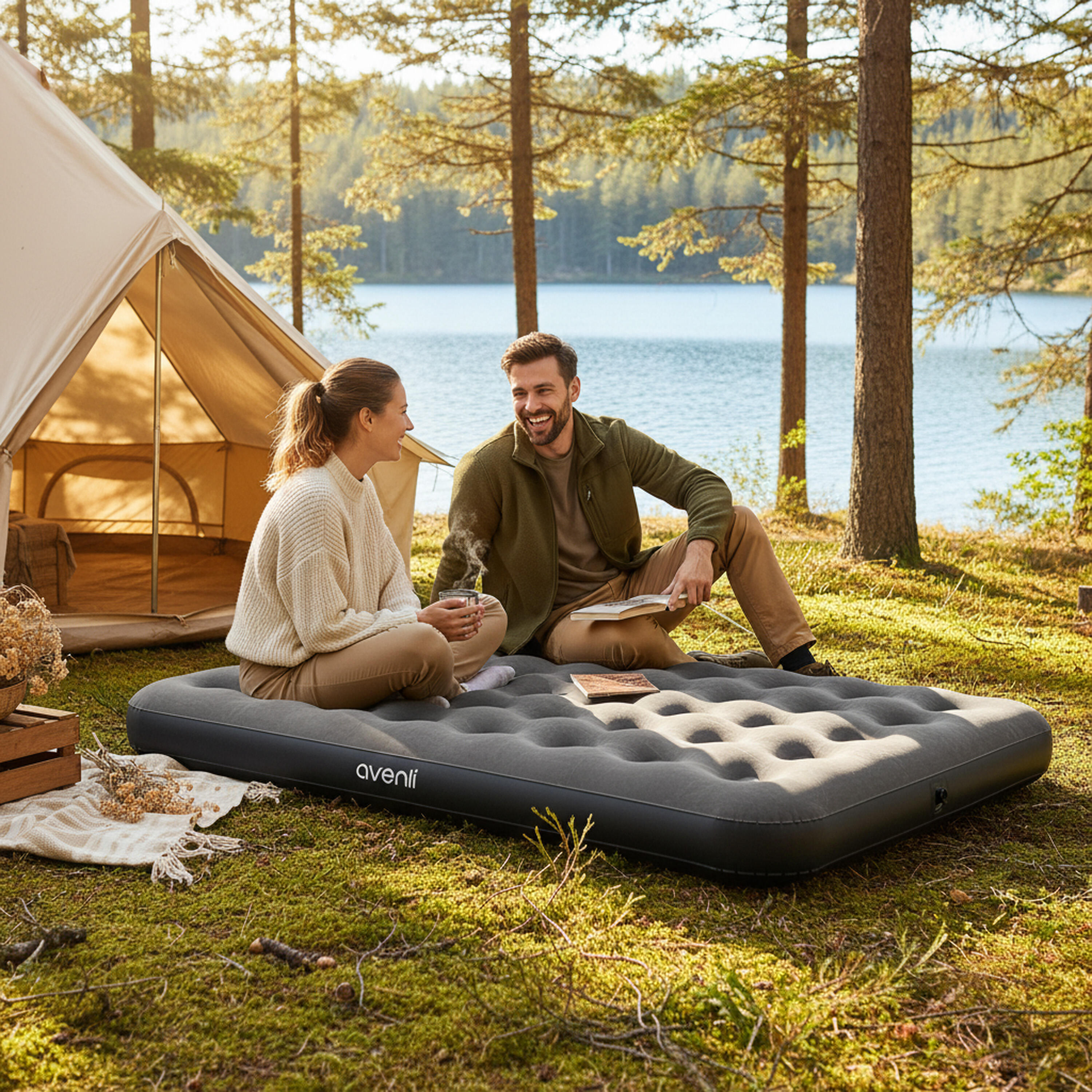 Luftmatratze Camping 2 Personen 203x152x22cm Luftbett mit Fußpumpe Camping 2/7