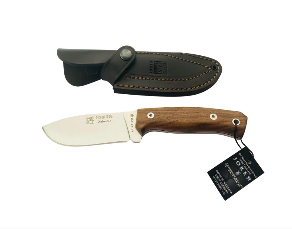 Cutit Joker Montes Outdoor, maner lemn de nuc, cu teaca piele