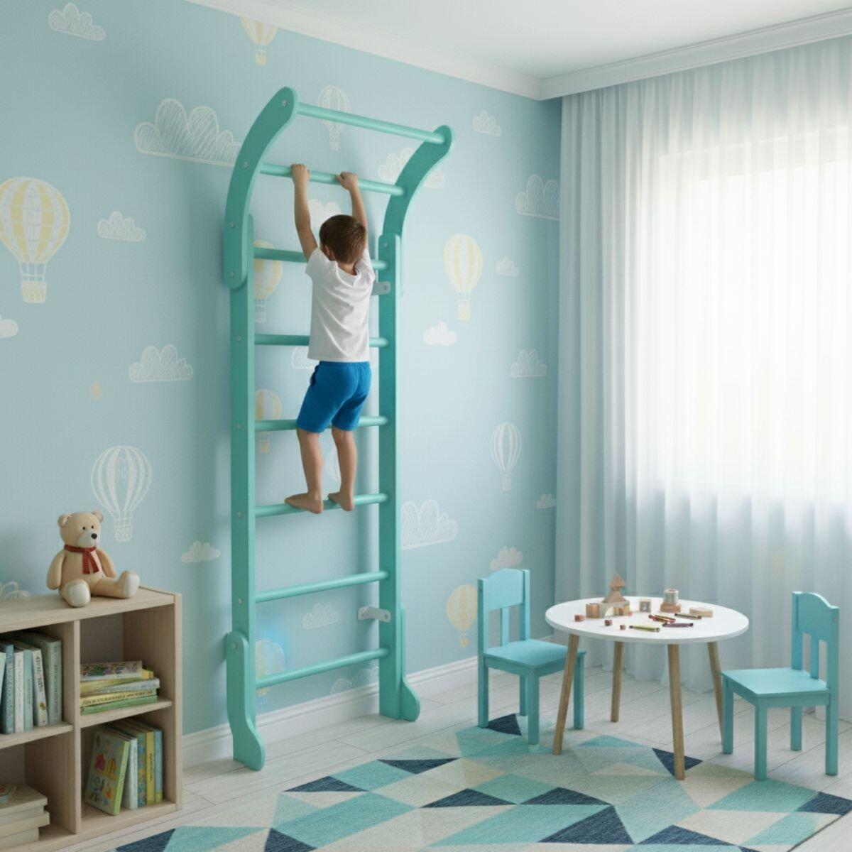 Kinderen Gymnastiek Wandrek voor Binnen met Optrekstang Mini Wit 6/7