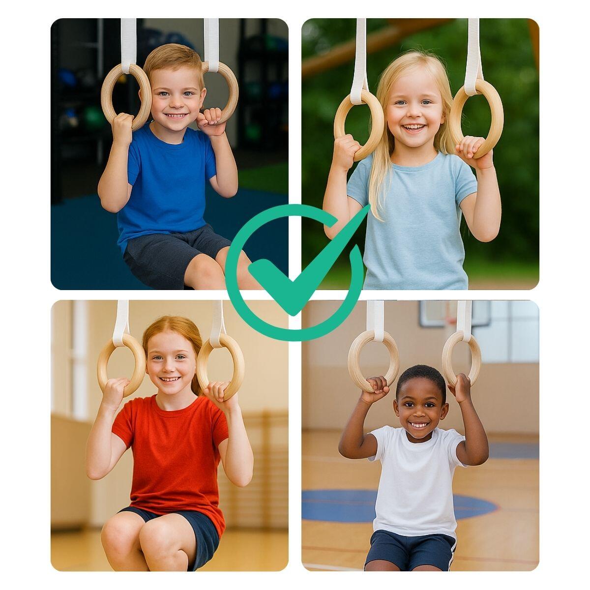 Enfant anneaux de gymnastique en bois sangles réglables Start Bois Blanc 6/7