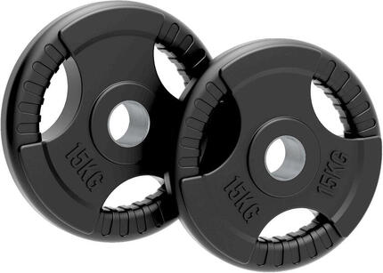 Paires de disques de poids olympiques Tri-Grip en caoutchouc noir (5 kg)