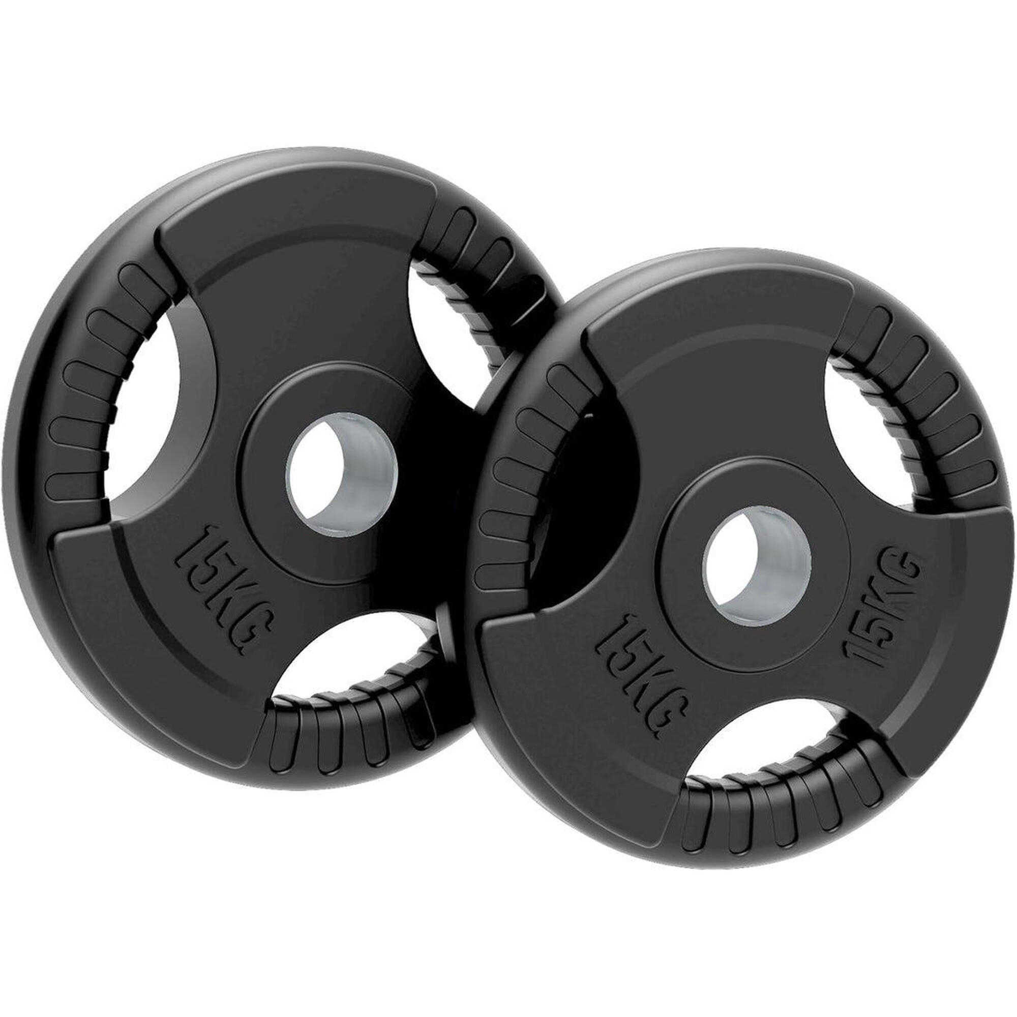 Body Revolution - Paires De Disques De Poids Olympiques Tri-grip En Caoutchouc Noir (15 Kg) - Poids De Musculation - Noir - 15 Kg - Decathlon