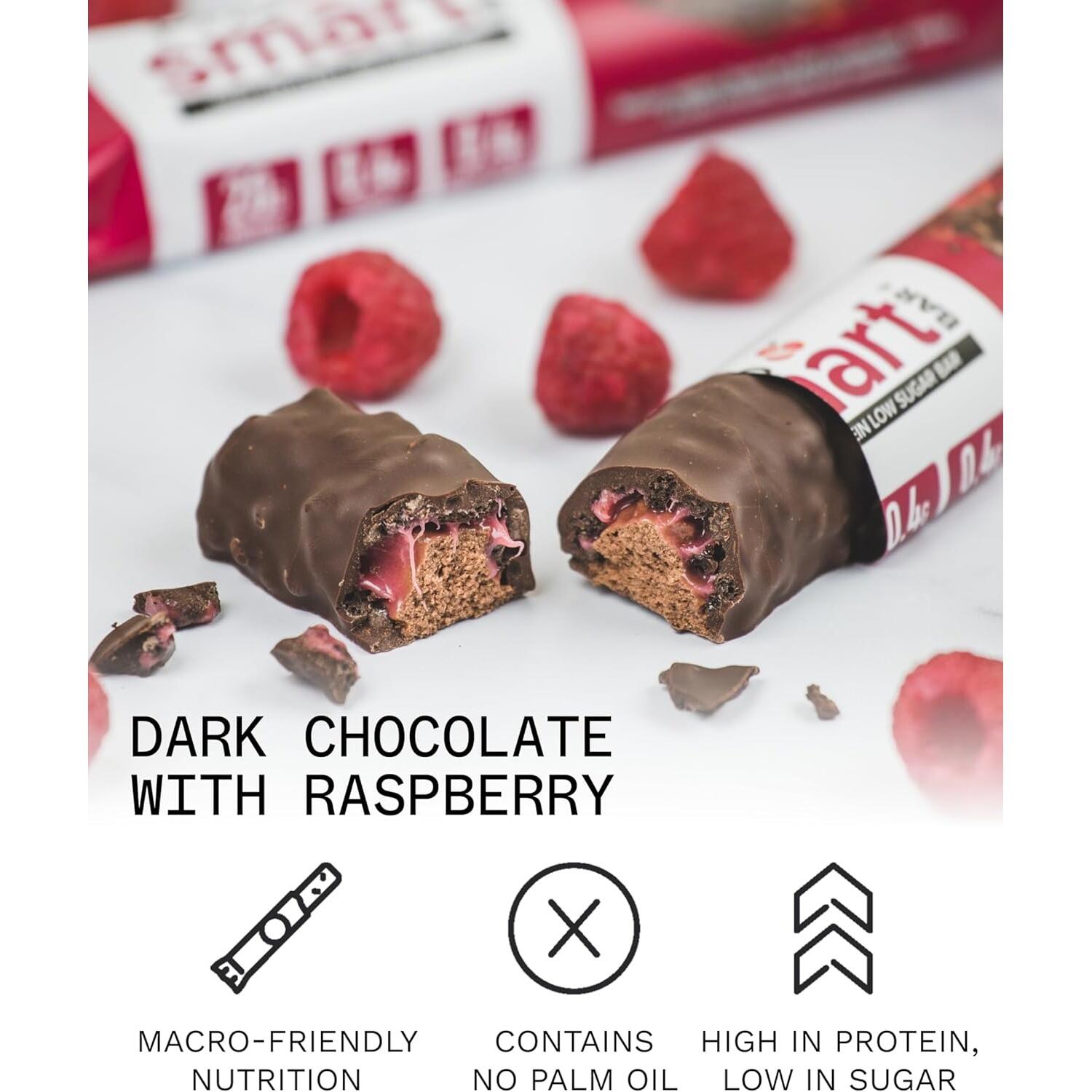 Barres protéinées - Smart Bar - Chocolat Noir et Framboise Boite de 12 2/3