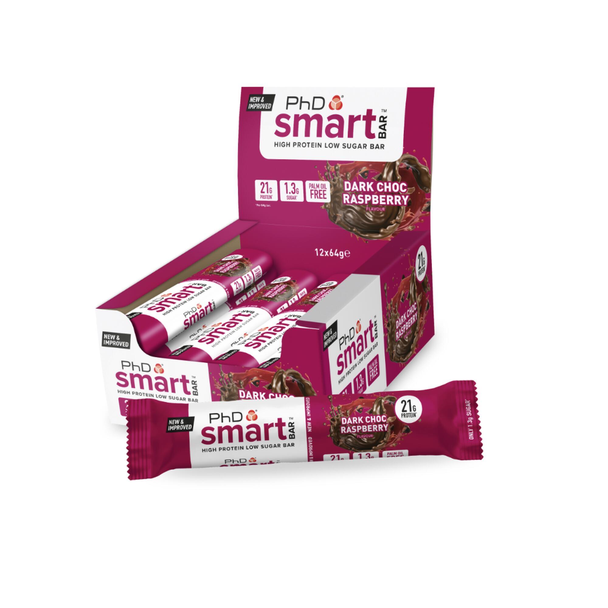 Phd Nutrition - Barres Protéinées - Smart Bar - Chocolat Noir Et Framboise Boite De 12 - Barre Protéinée - Decathlon