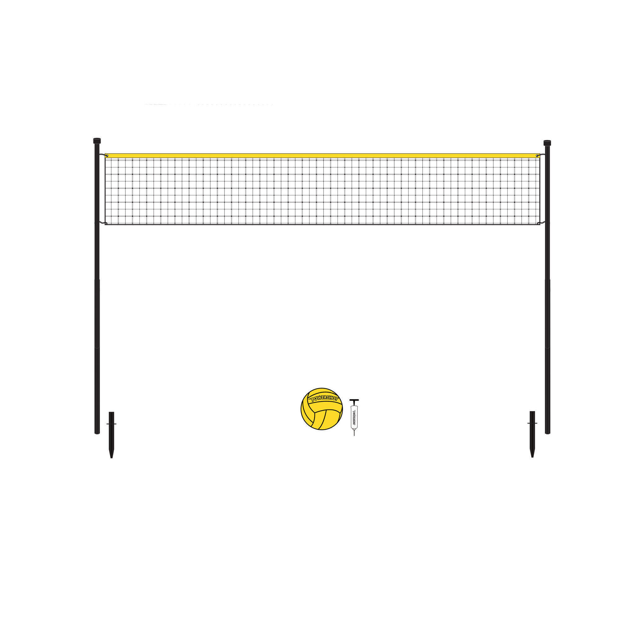 Power Shot - Set Volleyball 6m - Avec Poteaux, Filet, Balle Et Pompe - Filet De Volley-ball - Blanc|jaune|noir - Taille Unique - Decathlon