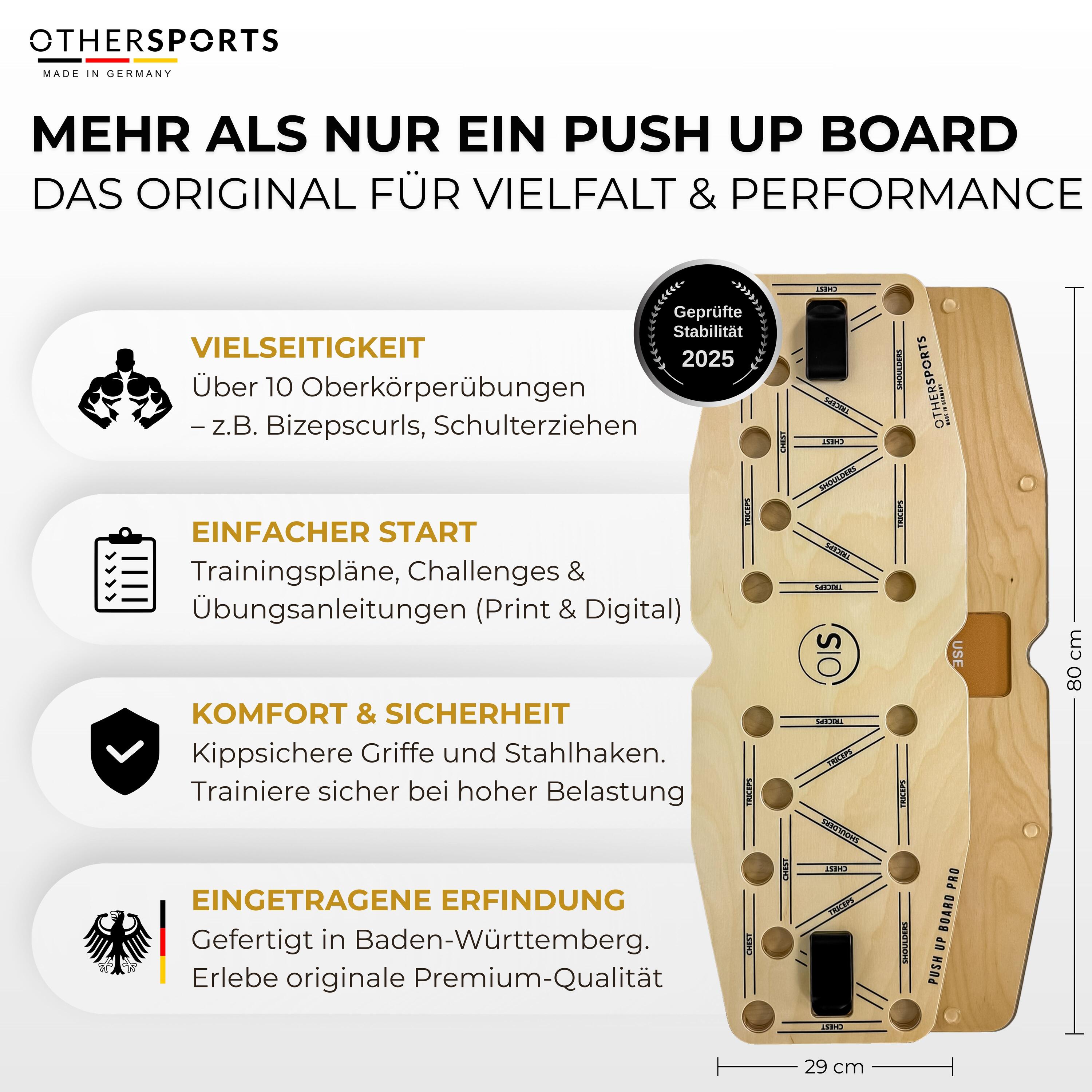 Push up Board Pro 3 - Liegestütze Brett aus Holz mit Korkhalbrolle & Bändern 6/8