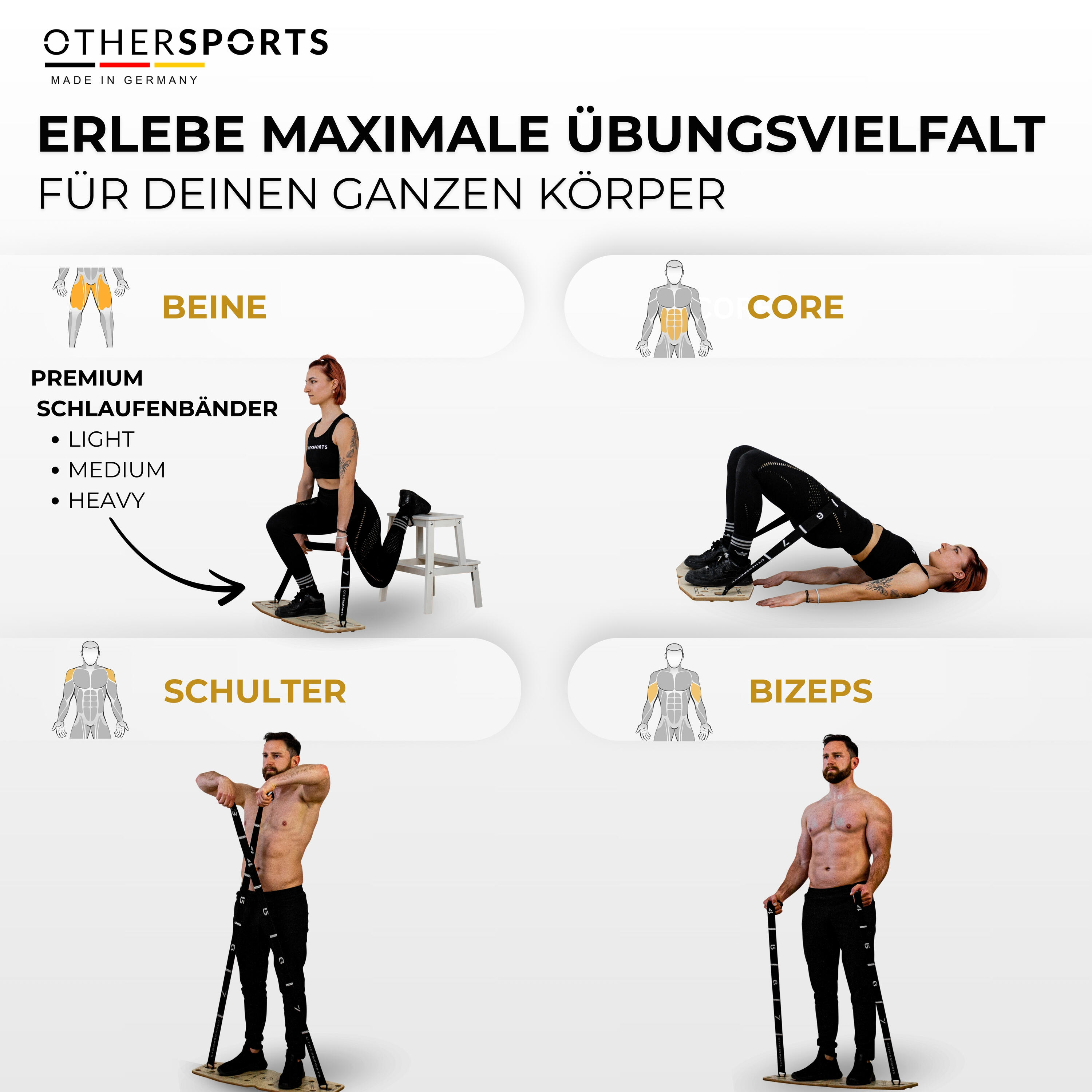 Push up Board Pro 3 - Liegestütze Brett aus Holz mit Korkhalbrolle & Bändern 5/8