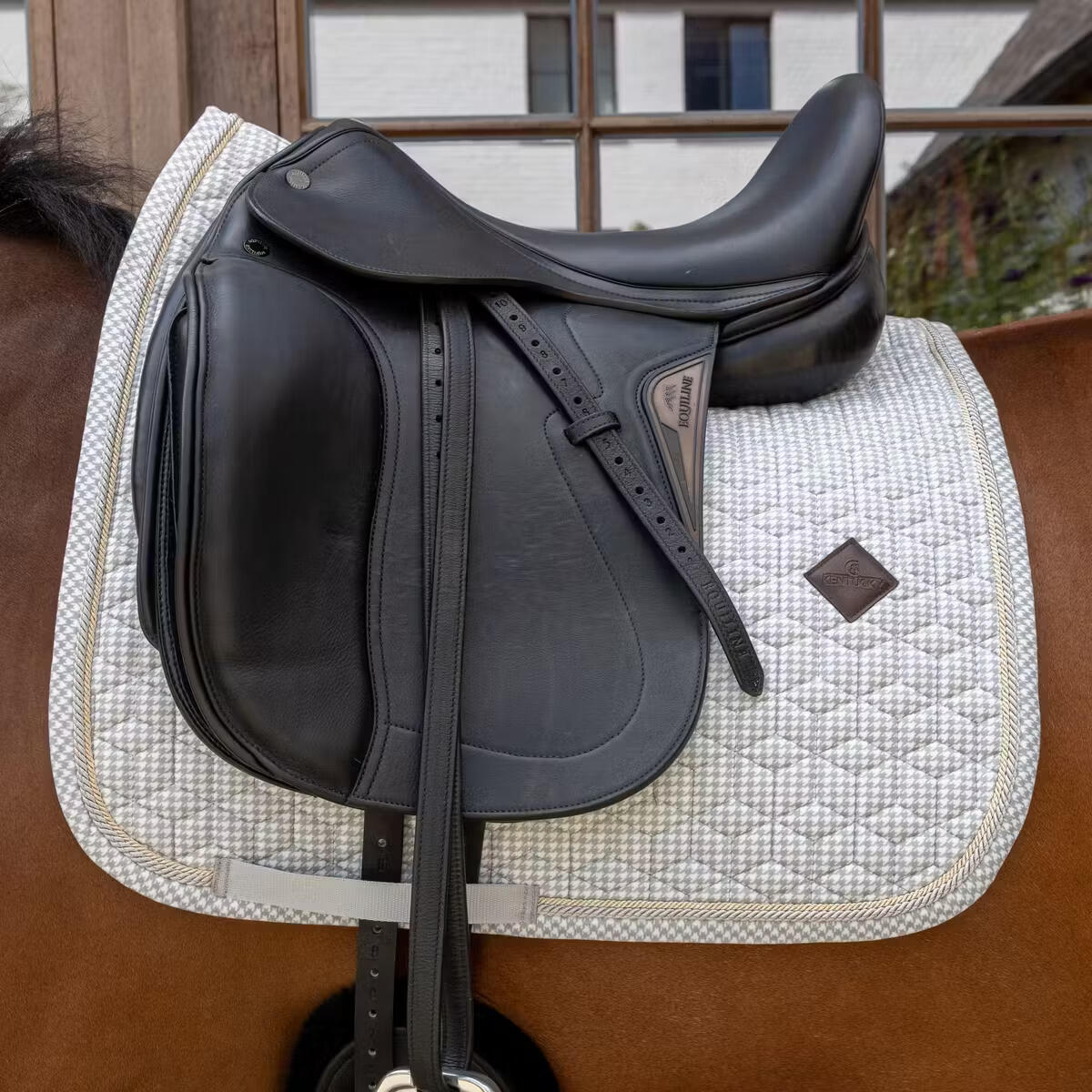Tapis de selle velours pied de poule printing grey/white dressage cob 2/5