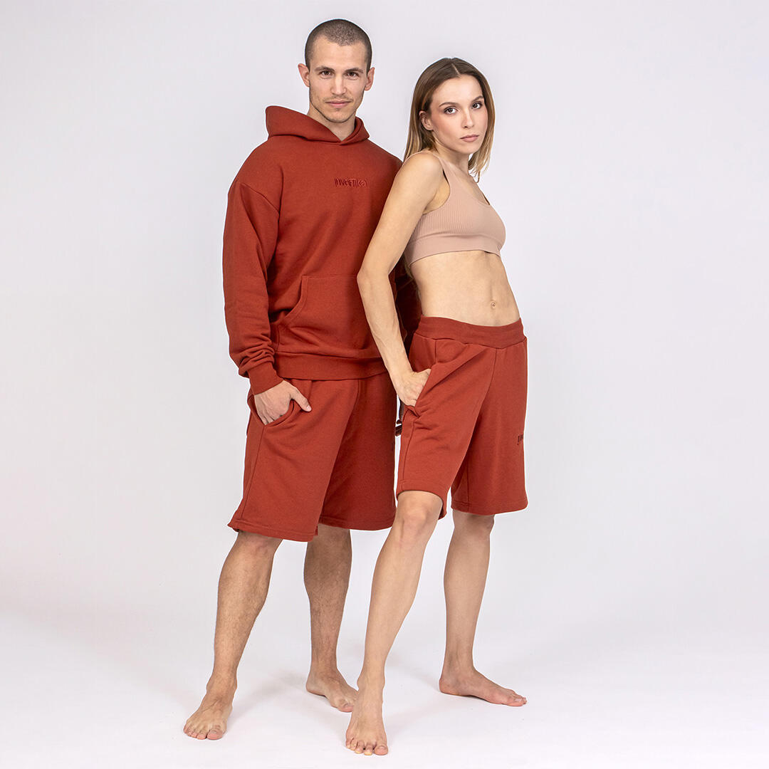 Shorts unisex oversize vita media elastico allenamento tempo libero Mattone 6/6