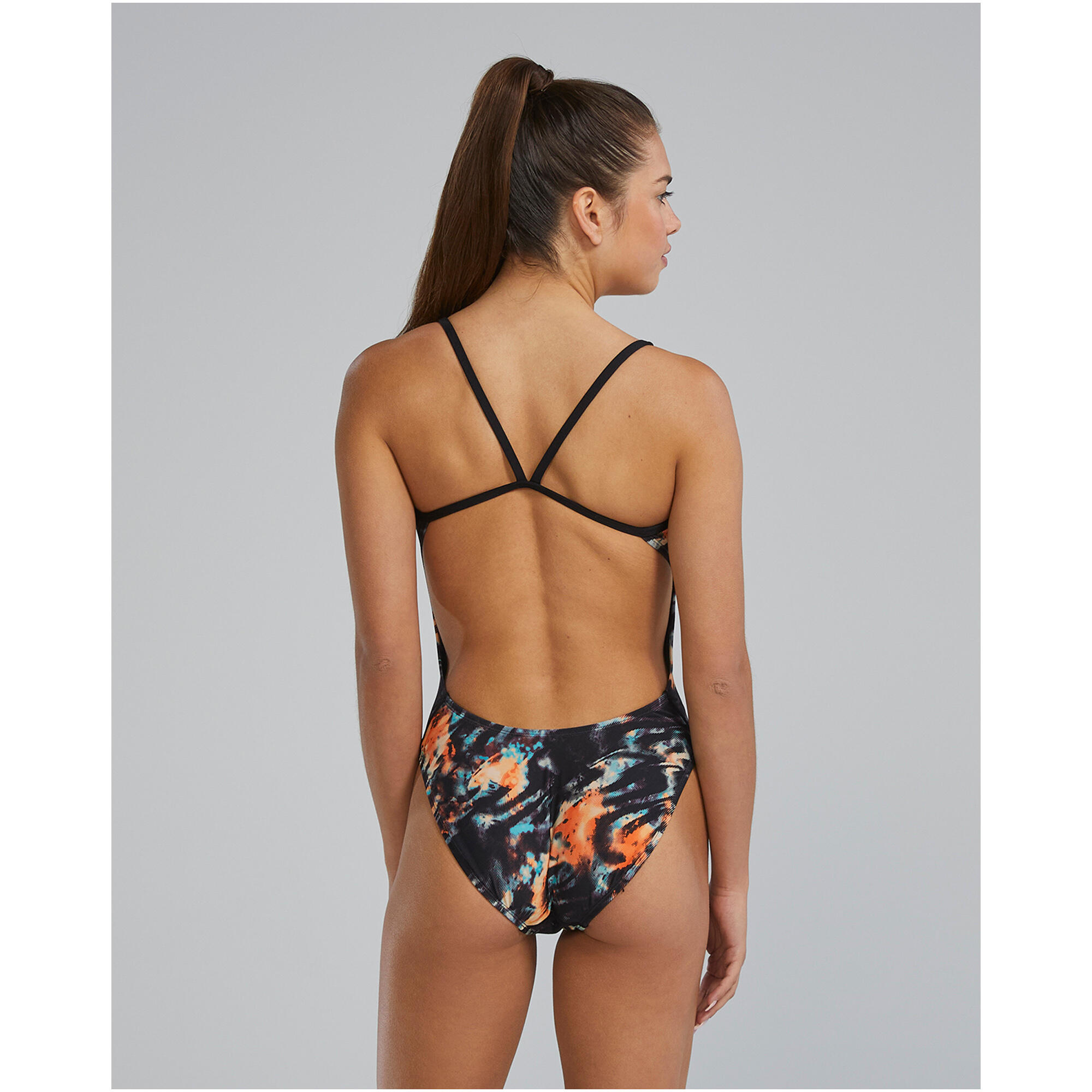Maiô TYR Validus Cutoutfit feminino Laranja/Azul-turquesa/Preto Tamanho 28 2/7