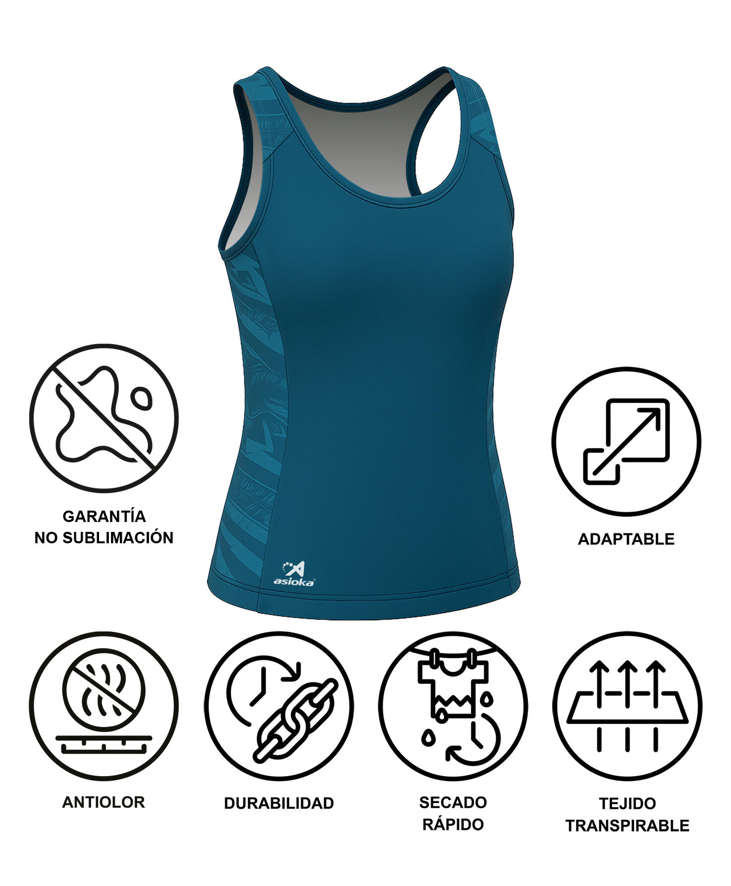 Camiseta sin mangas Running Mujer Asioka VALENCIA Transpirable 6/7