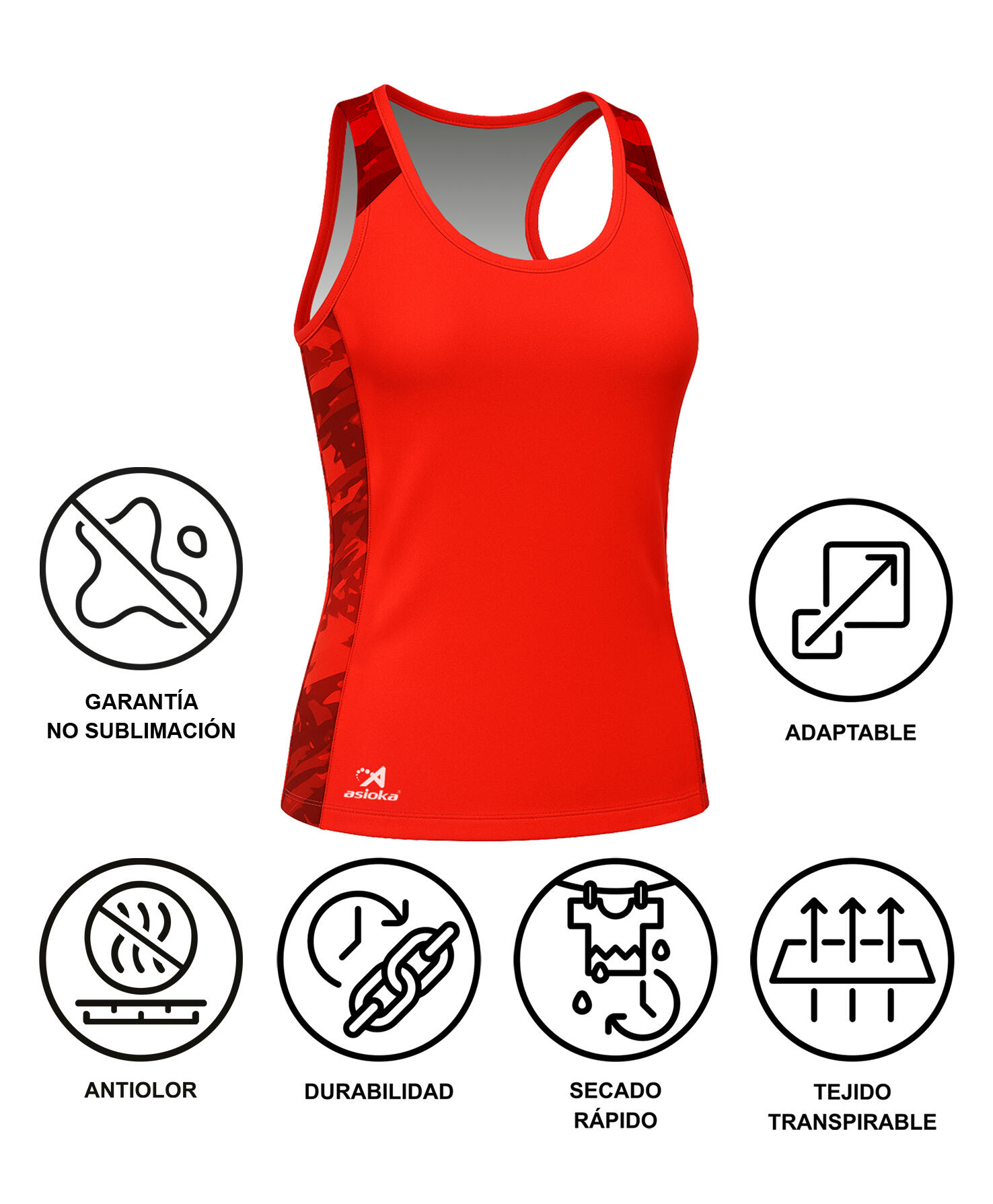 Camiseta sin mangas Running Mujer Asioka VALENCIA Transpirable 6/7
