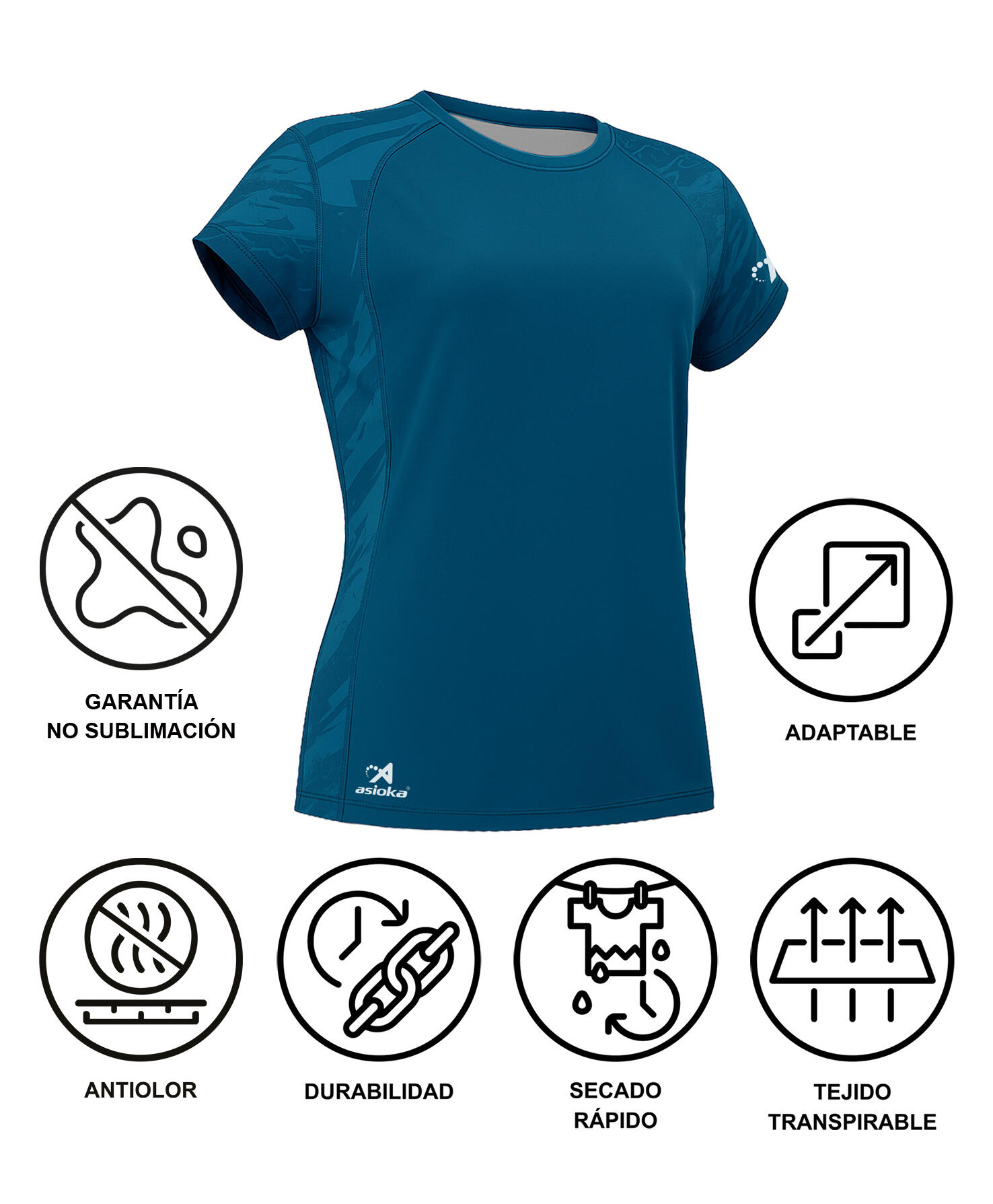 T-shirt de corrida de manga curta para mulher ASIOKA VALENCIA. Efeito Coolmax. 6/7
