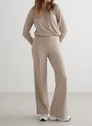 Femme Pantalon à jambes larges et Taille Haute Évacuant l'humidité Beige Foncé