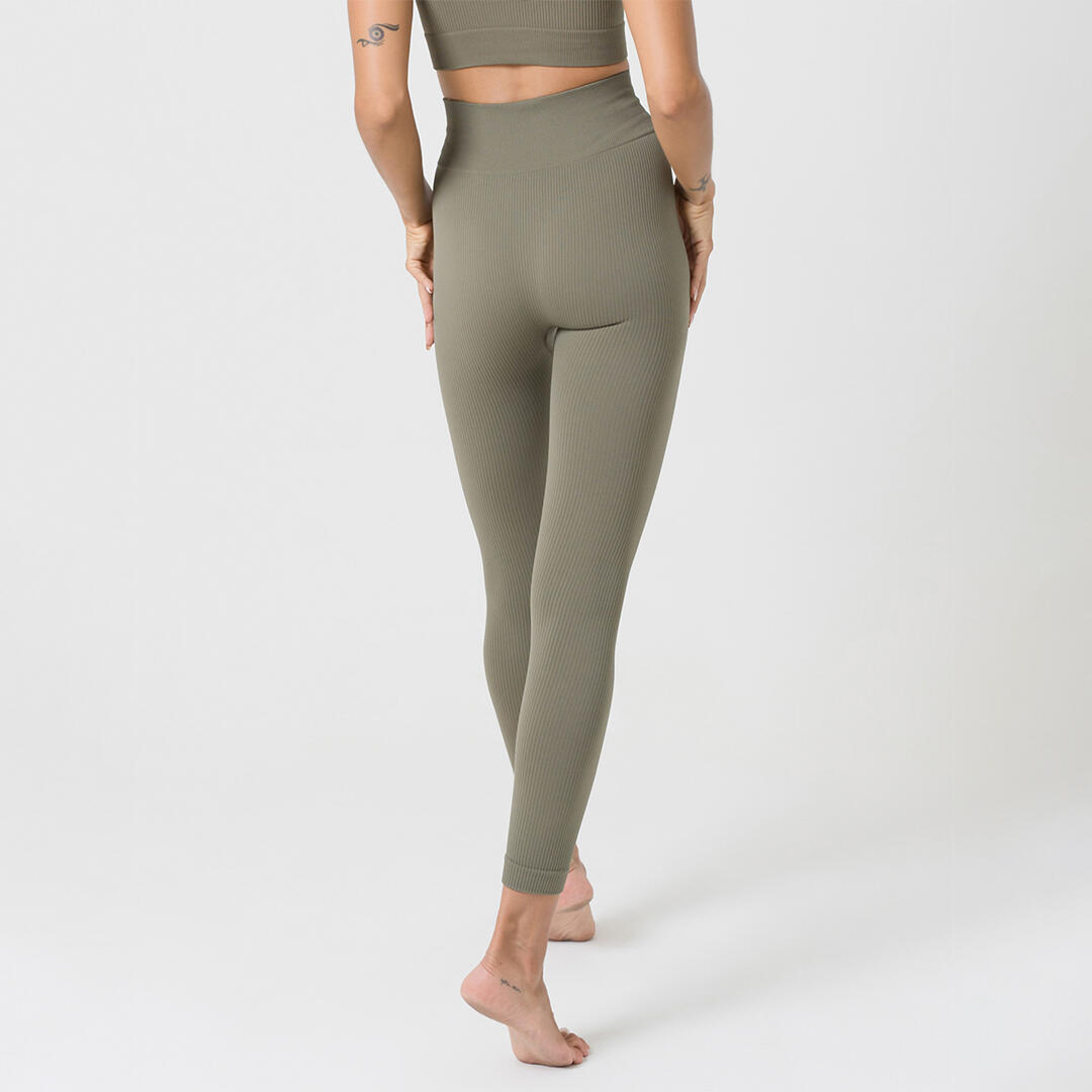 Leggings donna vita alta push up senza cuciture allenamento tempo libero Salvia 3/5