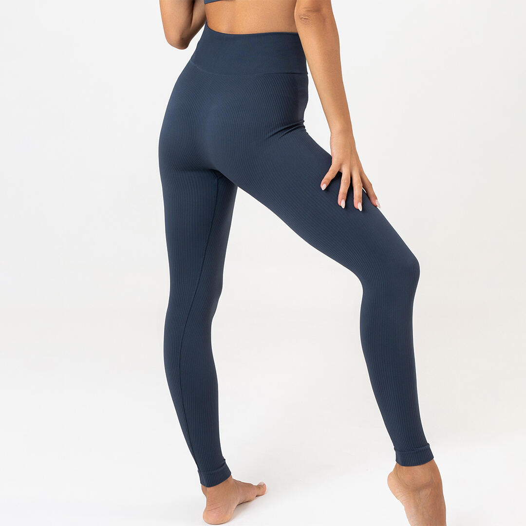 Leggings donna vita alta push up senza cuciture allenamento e tempo libero Blue 3/5