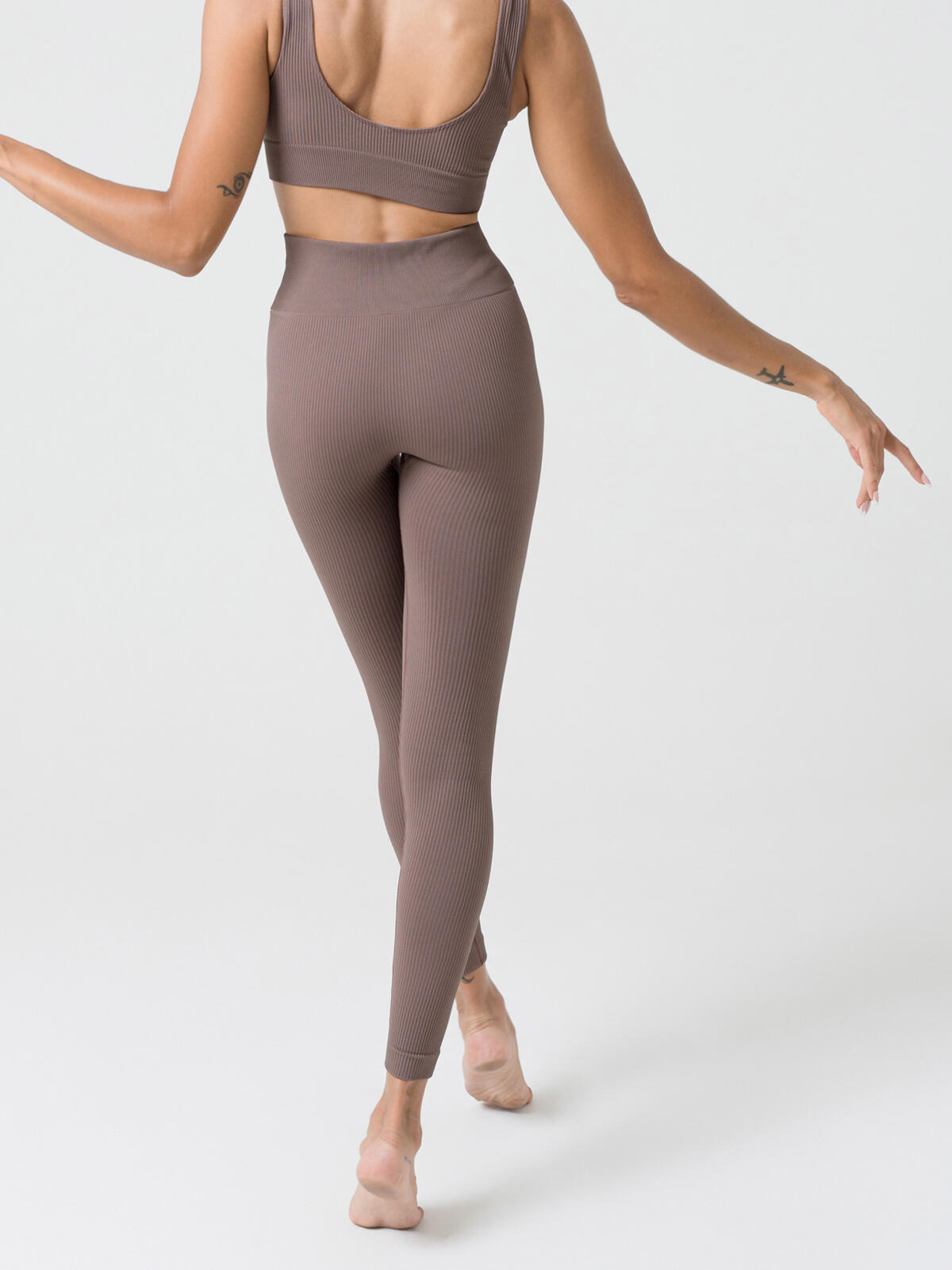 Leggings donna vita alta push up senza cuciture allenamento tempo libero Marrone 2/5