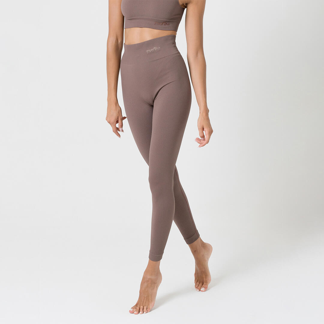 Leggings donna vita alta push up senza cuciture allenamento tempo libero Marrone 5/5