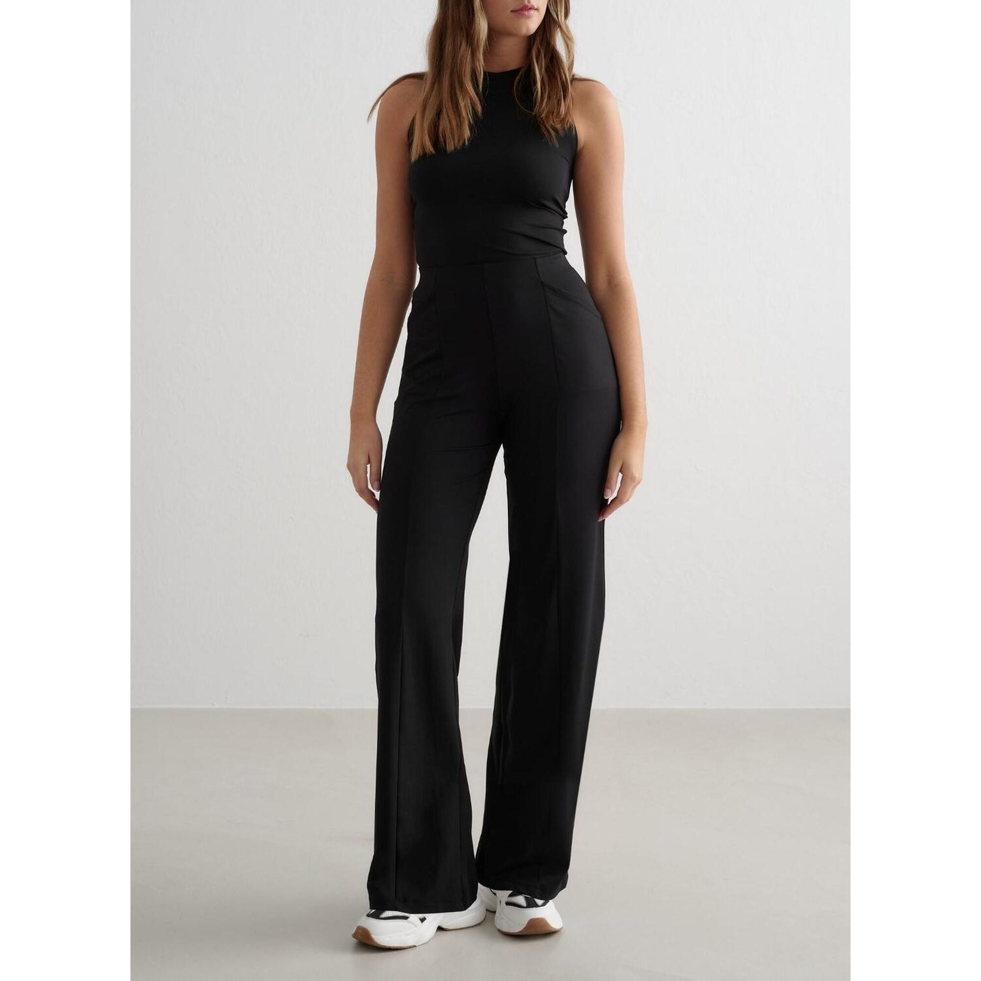 Aim'n - Femme Pantalon À Jambes Larges Et Taille Haute Évacuant L'Humidité Noir - Pantalons - Noir - Decathlon