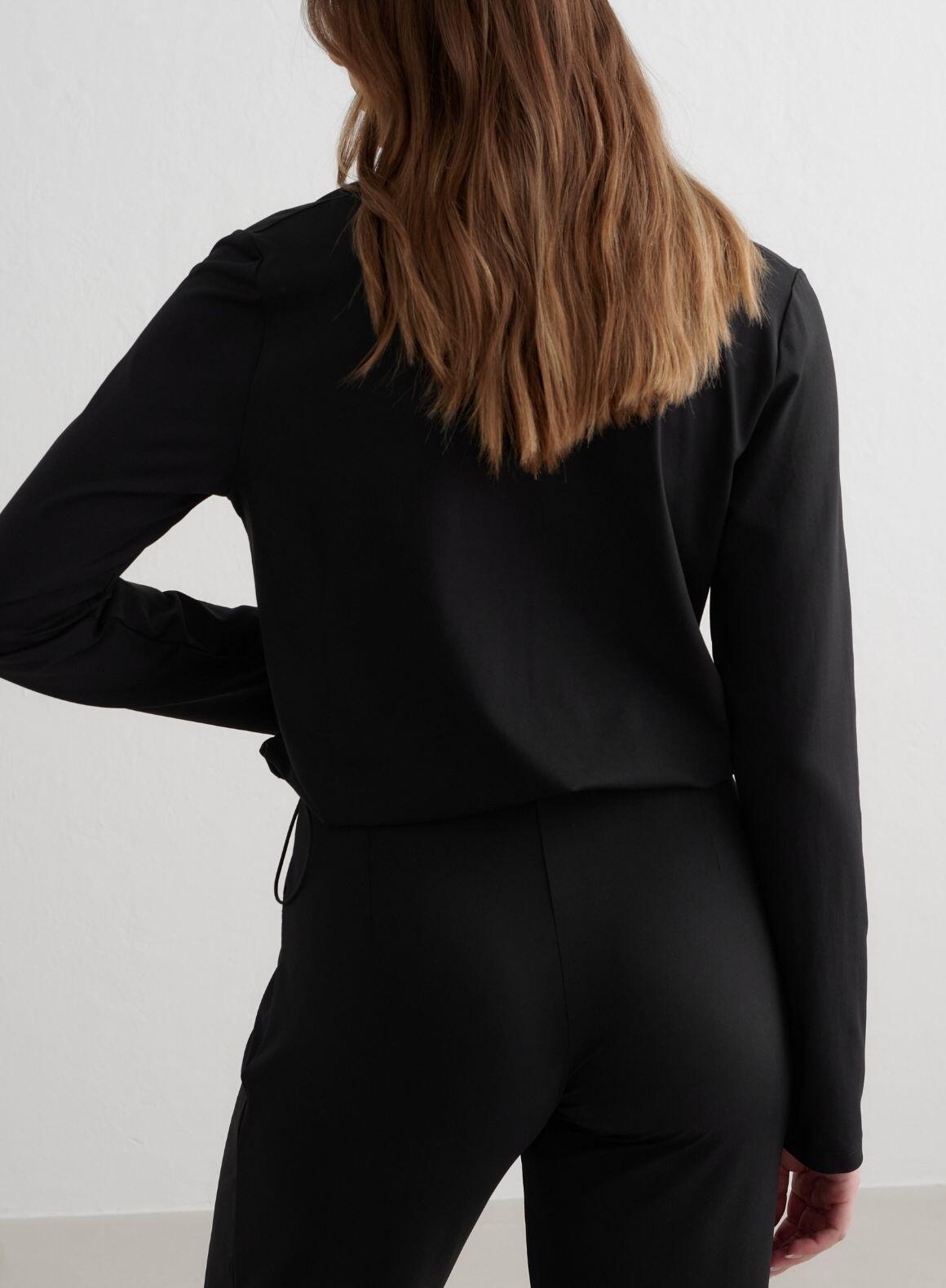 Donna Maglia a Maniche Lunghe con Mezza Zip Asciugatura Rapida Nero 2/6