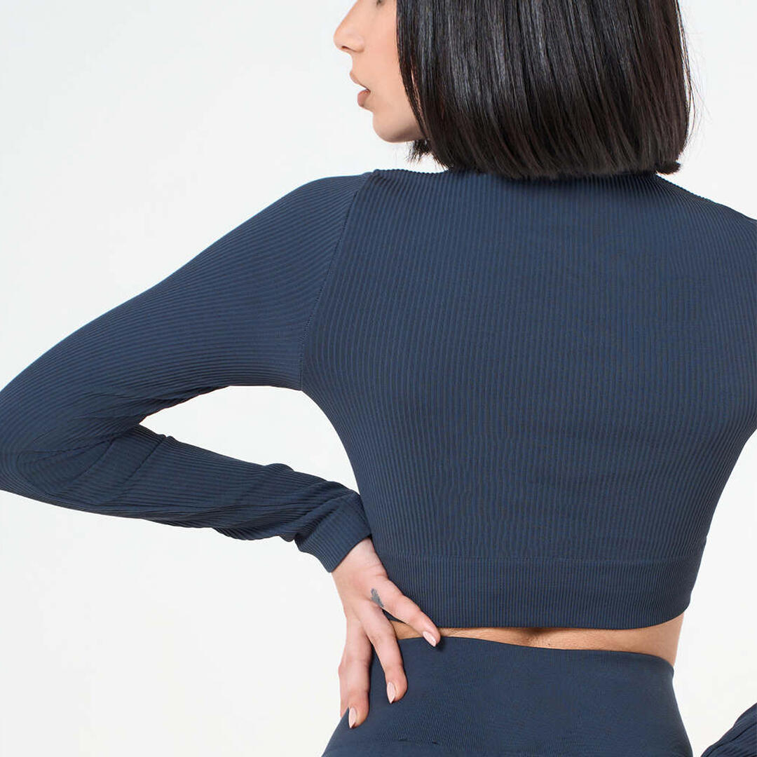 Crop Top donna scollo rotondo senza cuciture allenamento tempo libero Blu 4/5