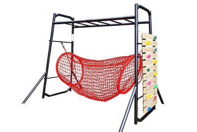 Klimrek speeltuin met klimmuur klimnet monkey bar labirynt zwart rood