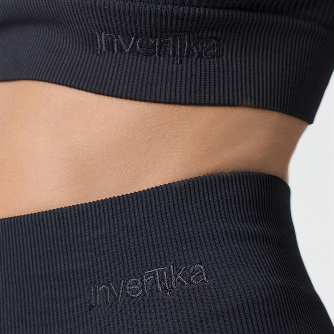 Crop top donna scollo rotondo senza cuciture allenamento tempo libero Nero 4/5