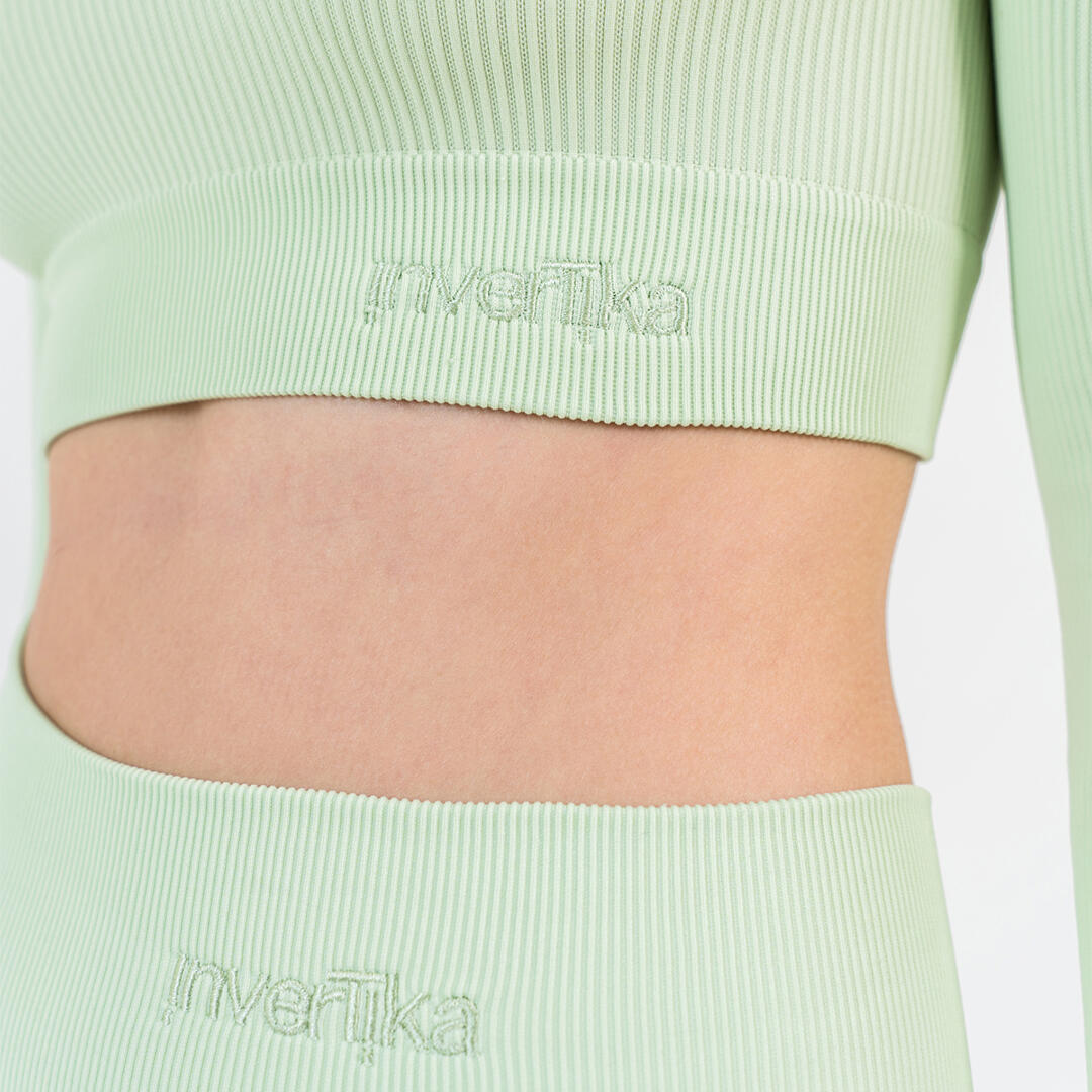 Crop Top donna scollo rotondo senza cuciture allenamento tempo libero Menta 4/5