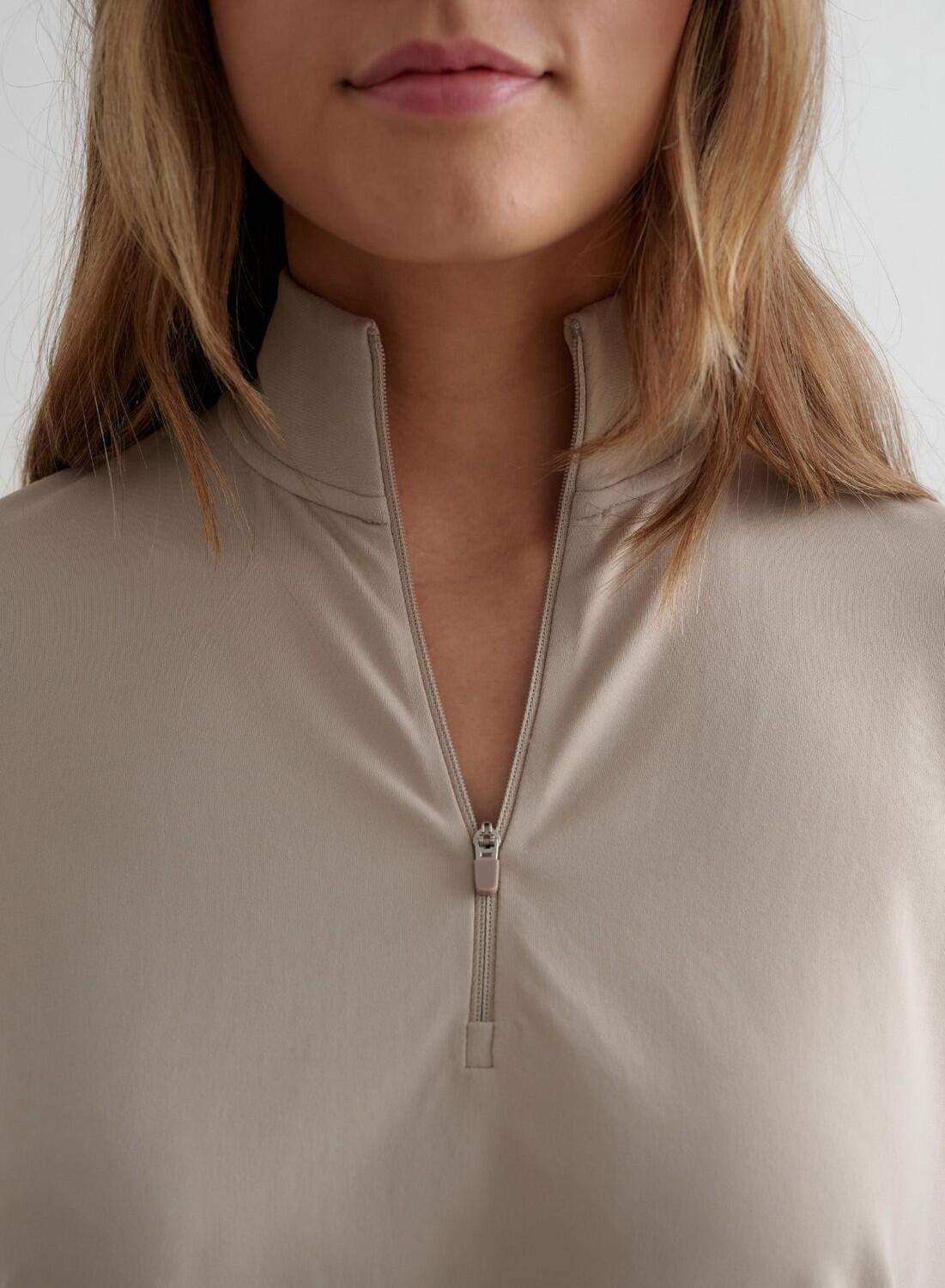 Donna Maglia a Maniche Lunghe con Mezza Zip Asciugatura Rapida Beige Scuro 3/6