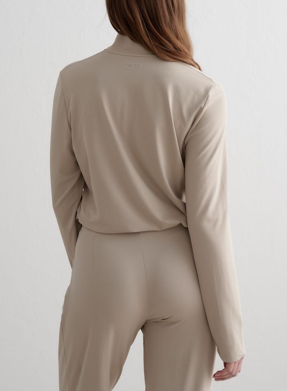 Donna Maglia a Maniche Lunghe con Mezza Zip Asciugatura Rapida Beige Scuro 2/6