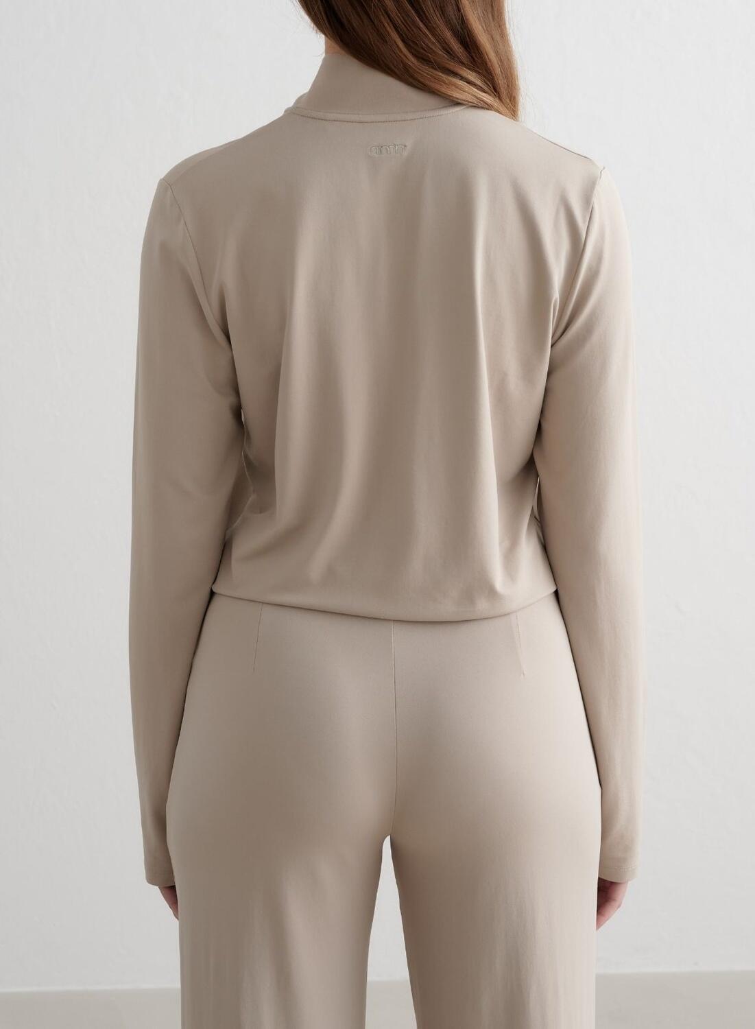 Donna Maglia a Maniche Lunghe con Mezza Zip Asciugatura Rapida Beige Scuro 5/6